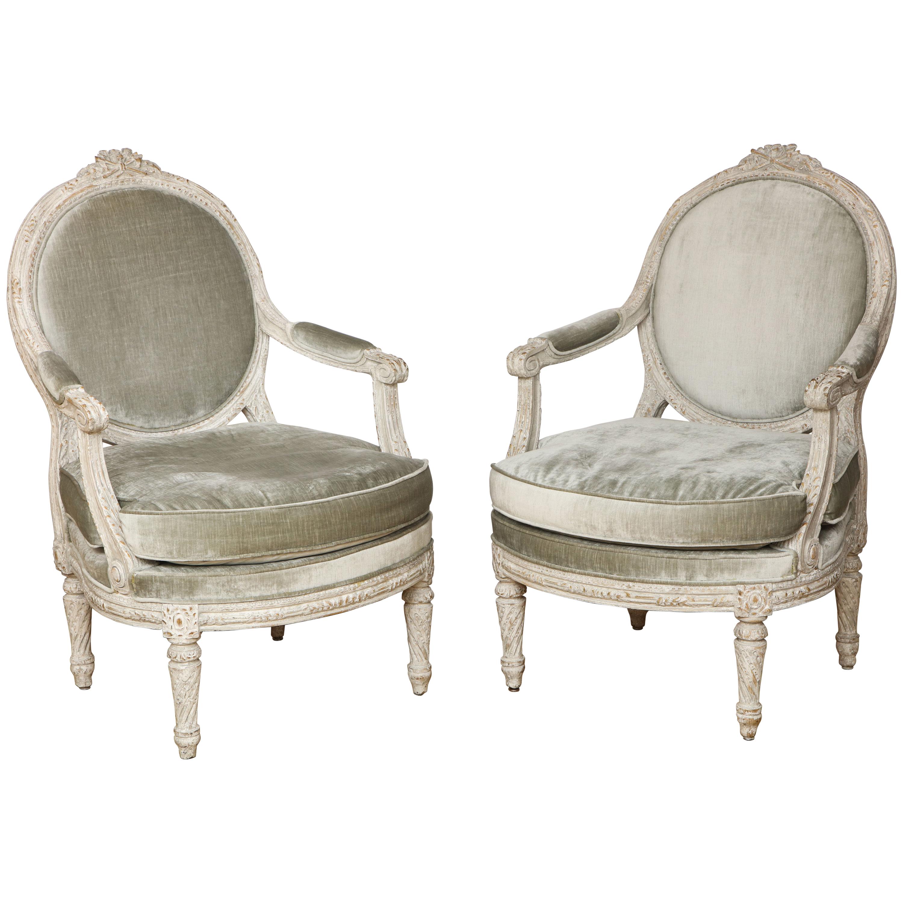 Pair of Grand Italian Neo-Classic Painted Open Armchairs