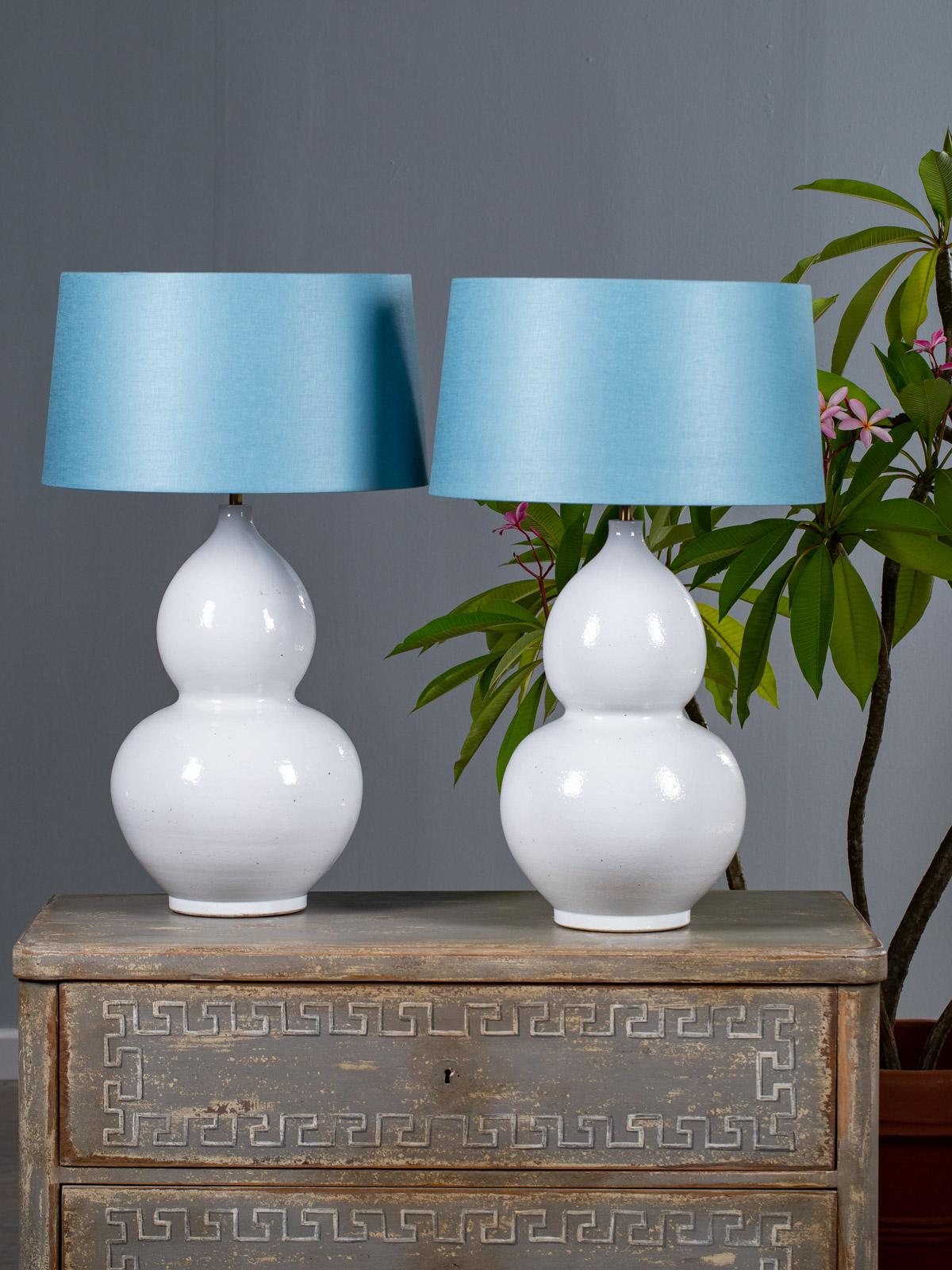 Chinese Export Pair of Grand Modern Double Gourd Handmade Vases as Custom Lamps