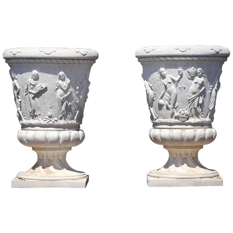Pair Of Grand Neoclassical Style Garden Urns For Sale At 1stdibs