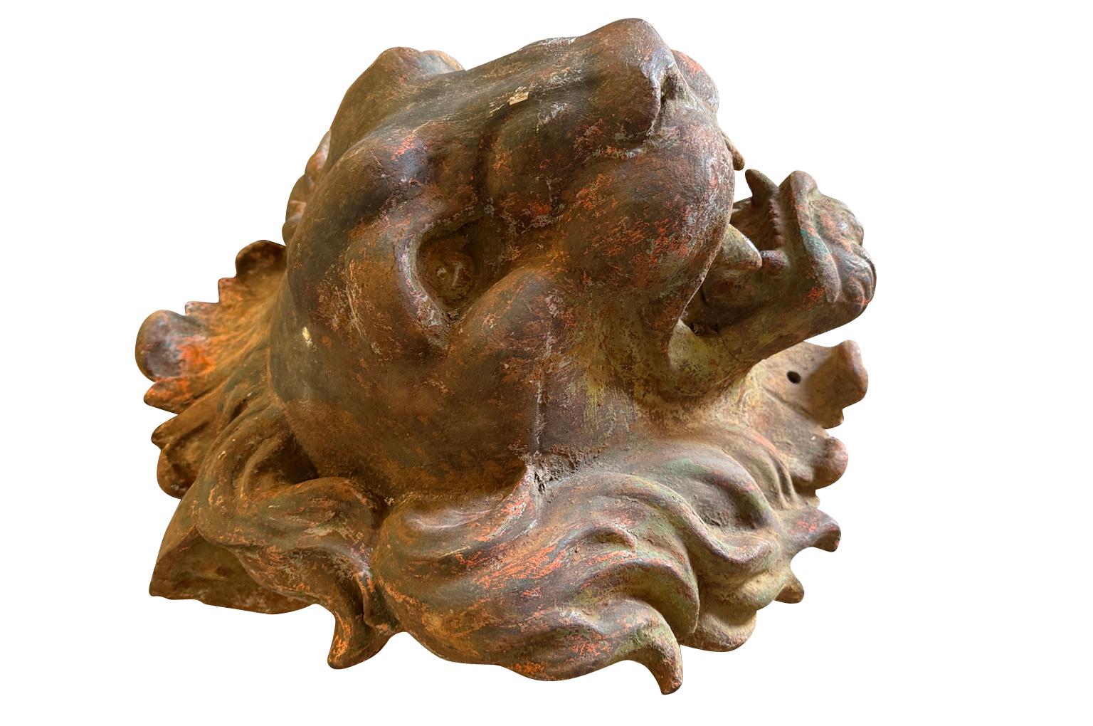 Pair Of Grand Scale French Iron Lions' Heads For Sale 1