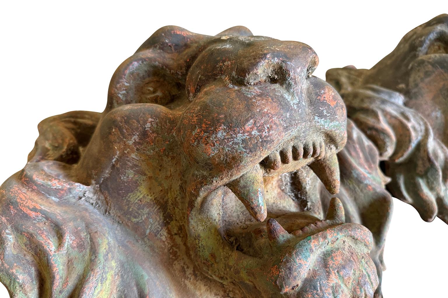 Pair Of Grand Scale French Iron Lions' Heads For Sale 2