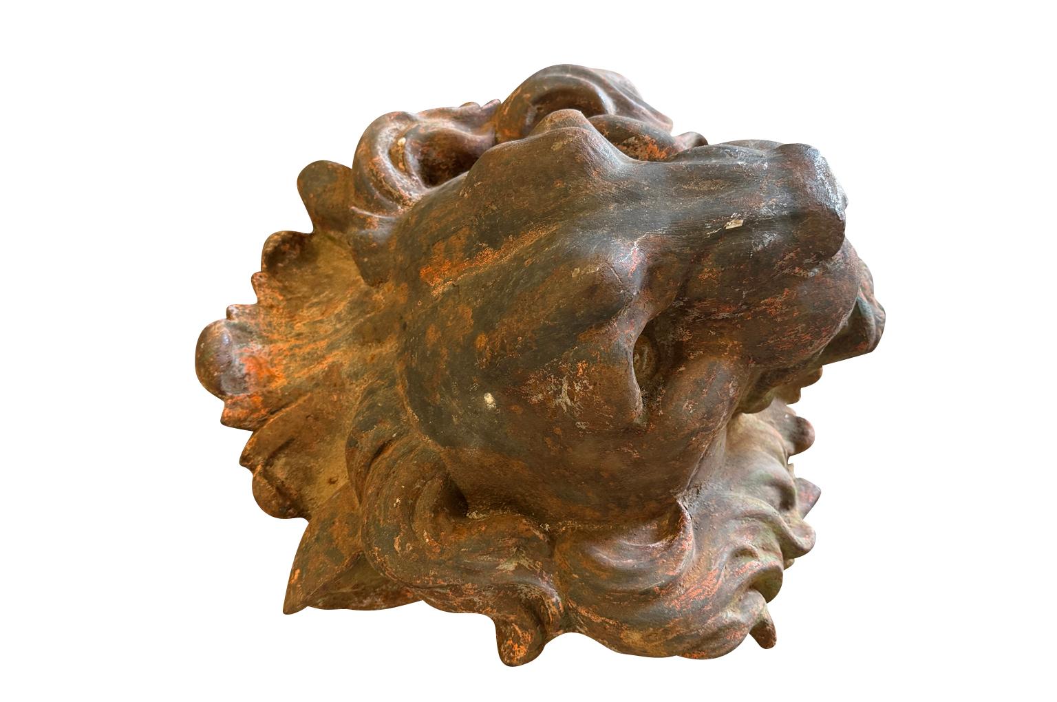 Pair Of Grand Scale French Iron Lions' Heads For Sale 4