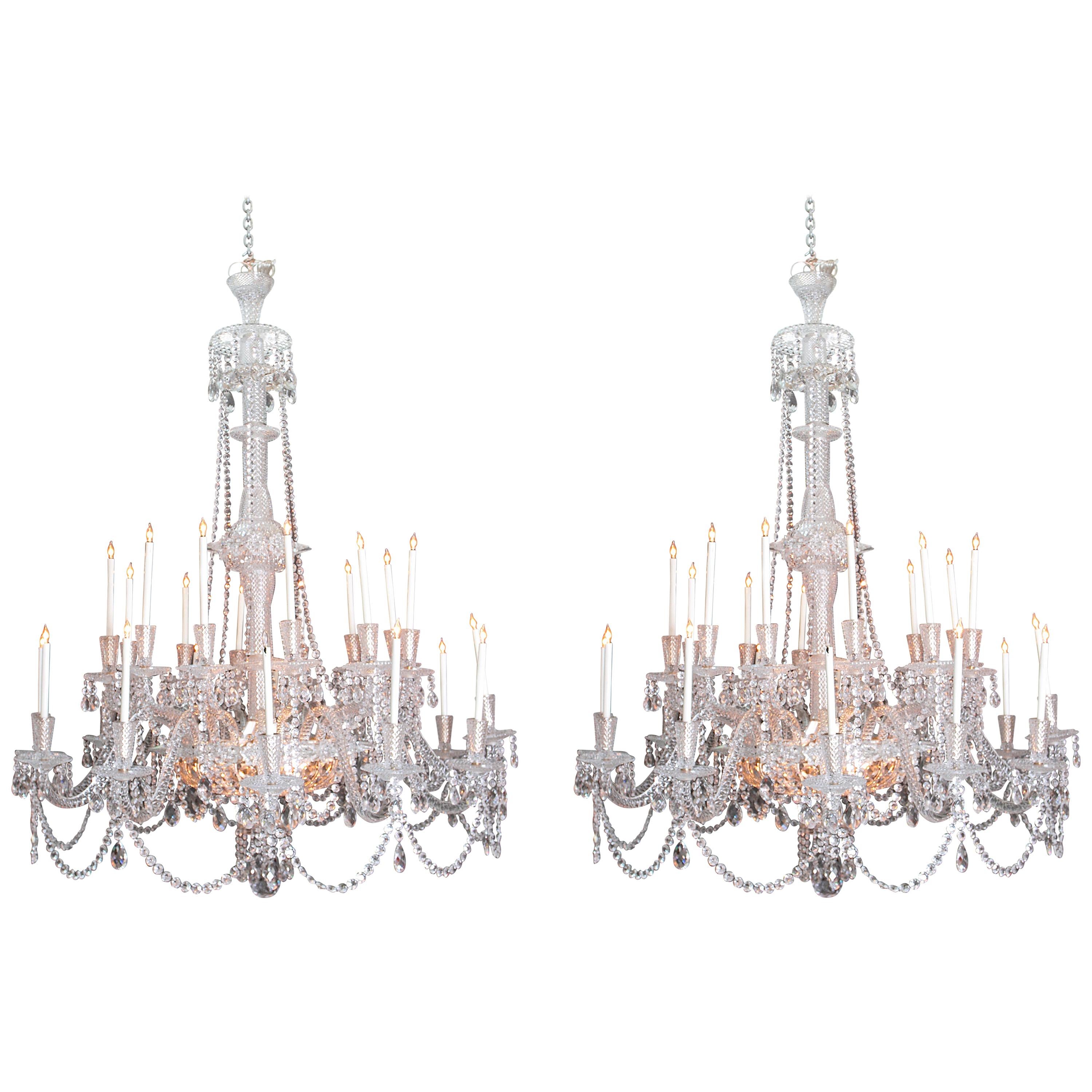 Pair of Grand Scale Mid-Victorian 24-Light Cut-Crystal Chandeliers For Sale