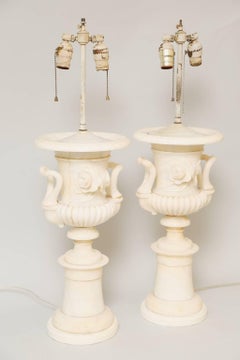 Pair of Grand Scale Urn-Form Alabaster Lamps