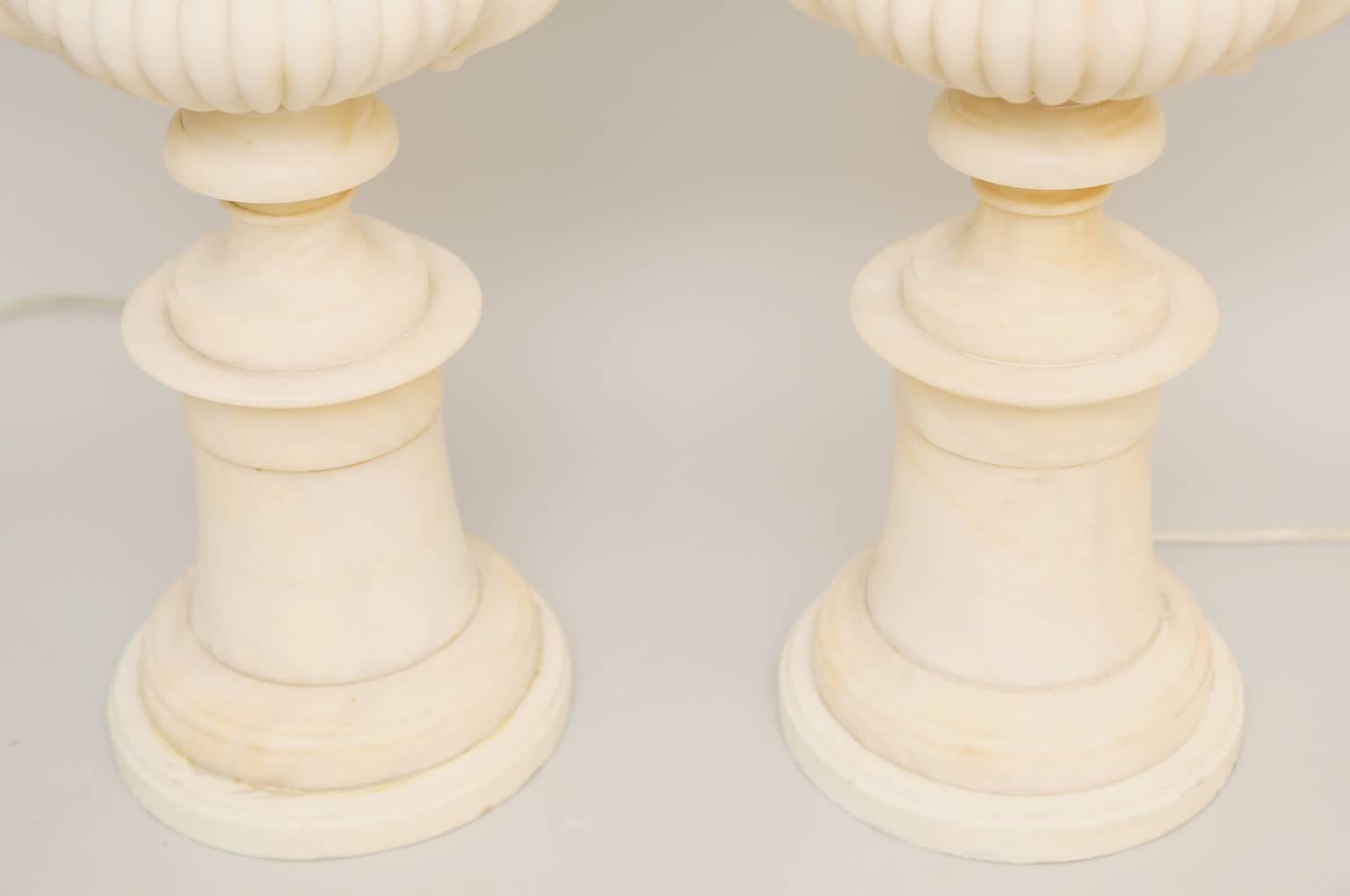 Pair of Grand Scale Urn-Form Alabaster Lamps In Excellent Condition For Sale In West Palm Beach, FL