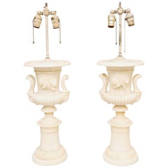Pair of Grand Scale Urn-Form Alabaster Lamps