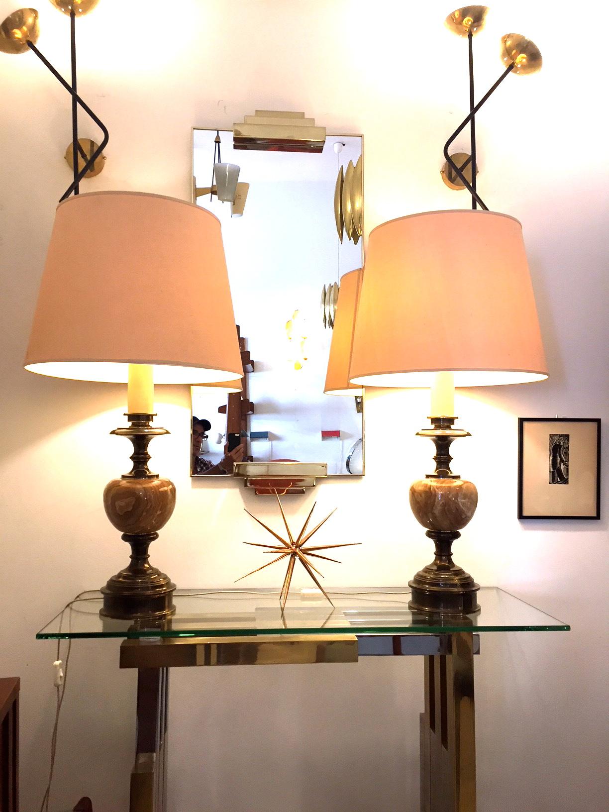 Pair of Grand Spanish 1970 Alabaster Table lamps In Good Condition For Sale In Madrid, ES