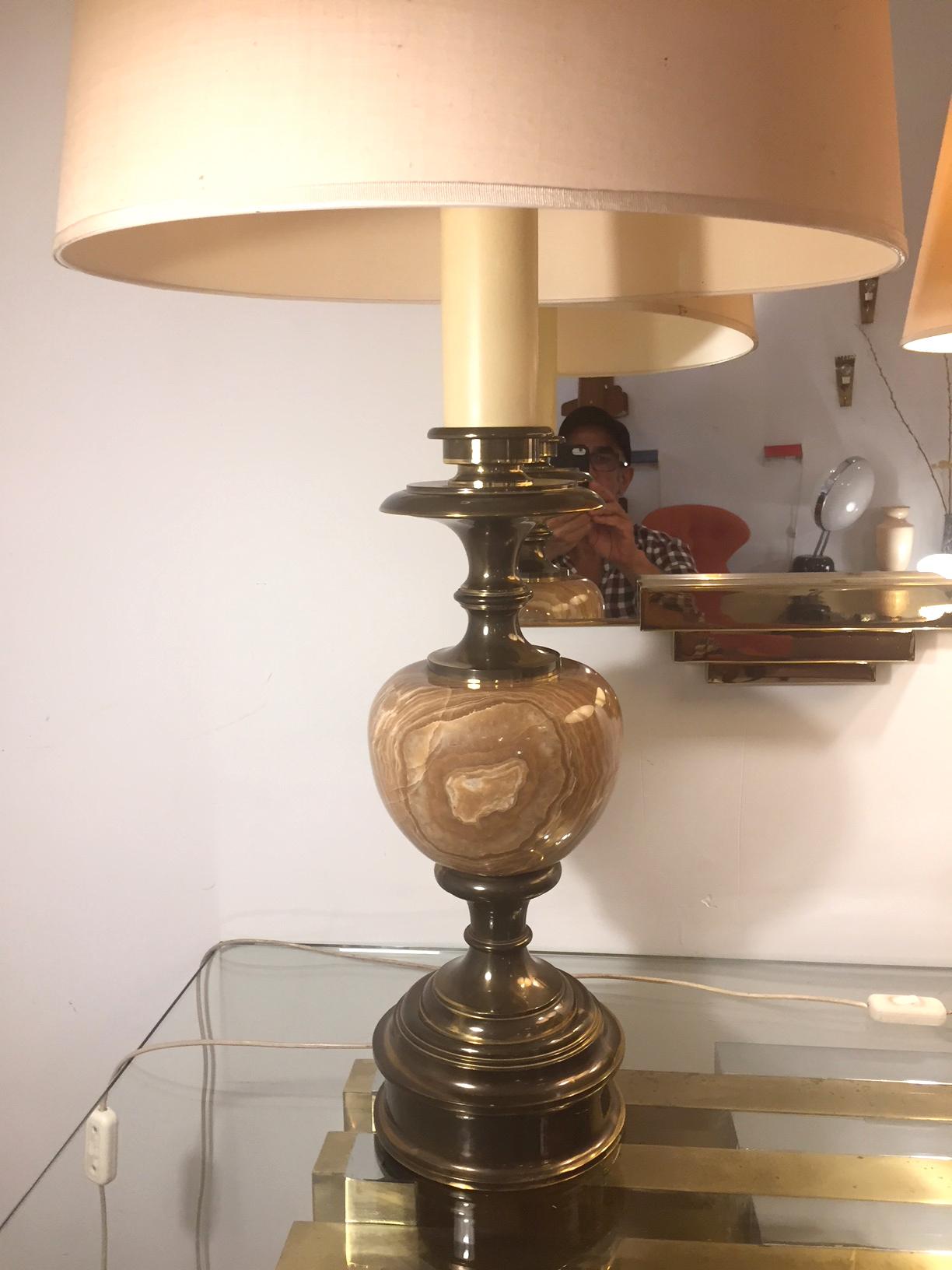 Brass Pair of Grand Spanish 1970 Alabaster Table lamps For Sale