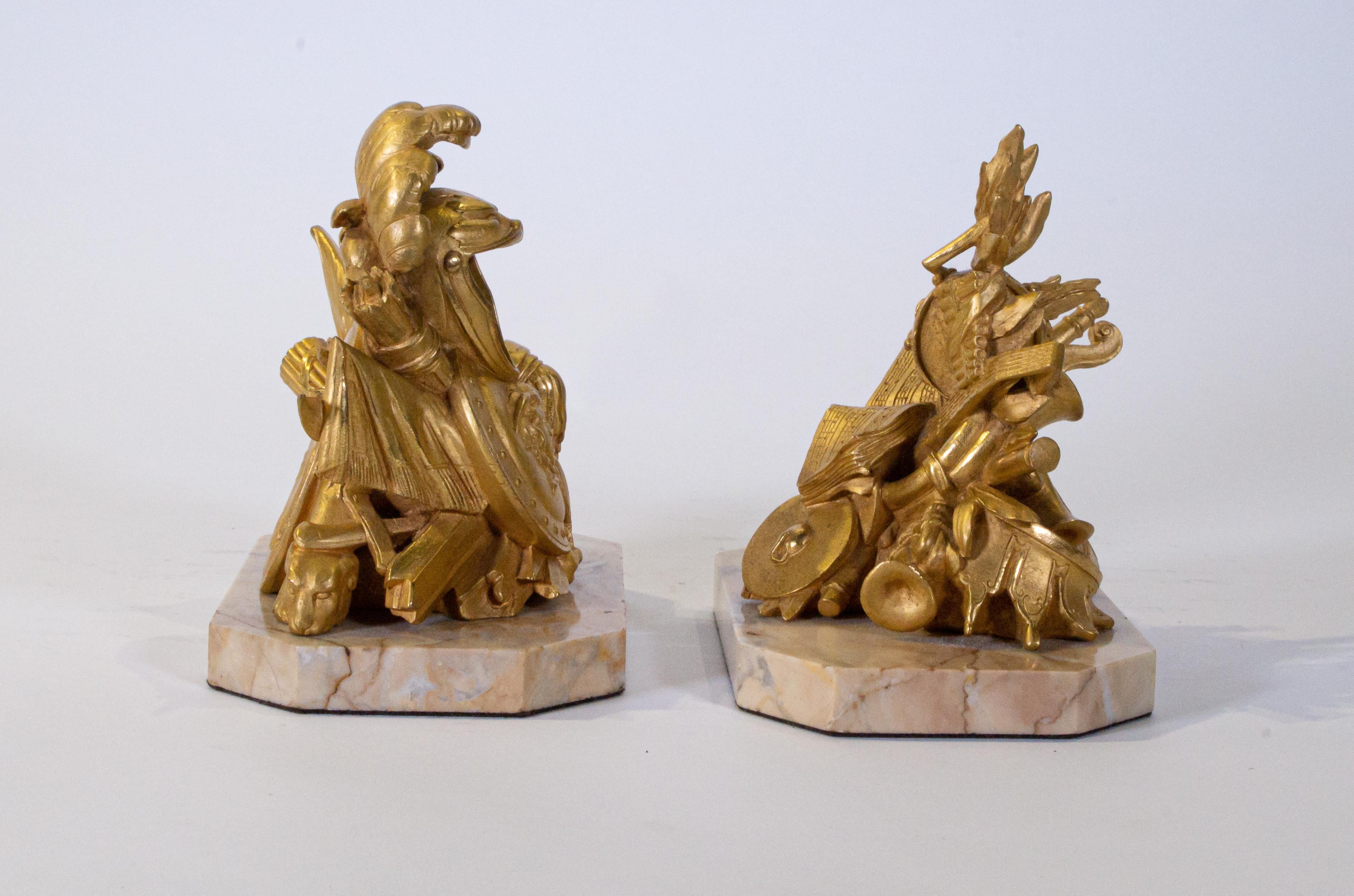 Louis XVI Pair of Grand Tour Armorial Dore Bronze Bookends/Paperweights For Sale