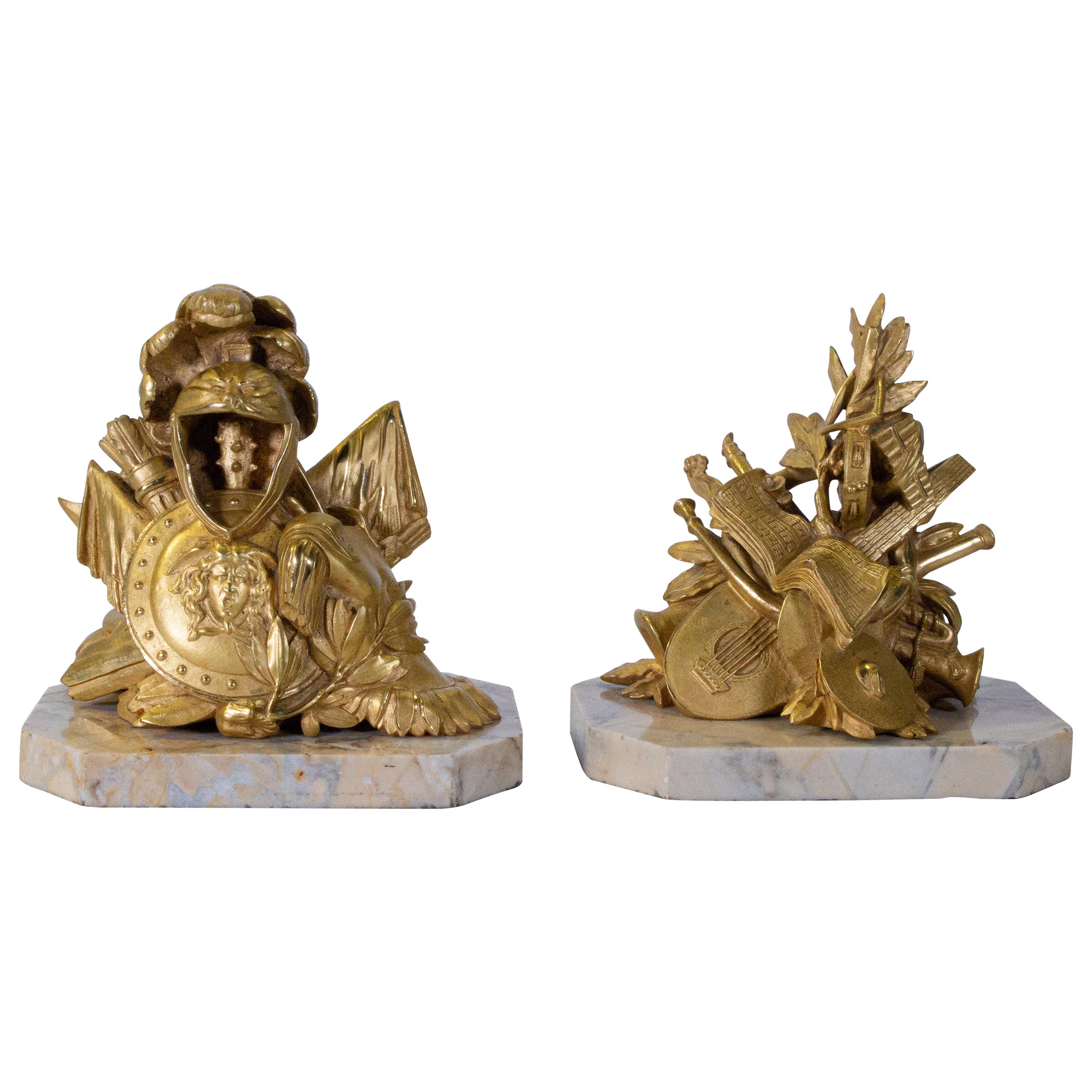 Pair of Grand Tour Armorial Dore Bronze Bookends/Paperweights