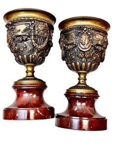 Pair of “Grand Tour” Bronze and Marble Urns by L. Oudry & Cie