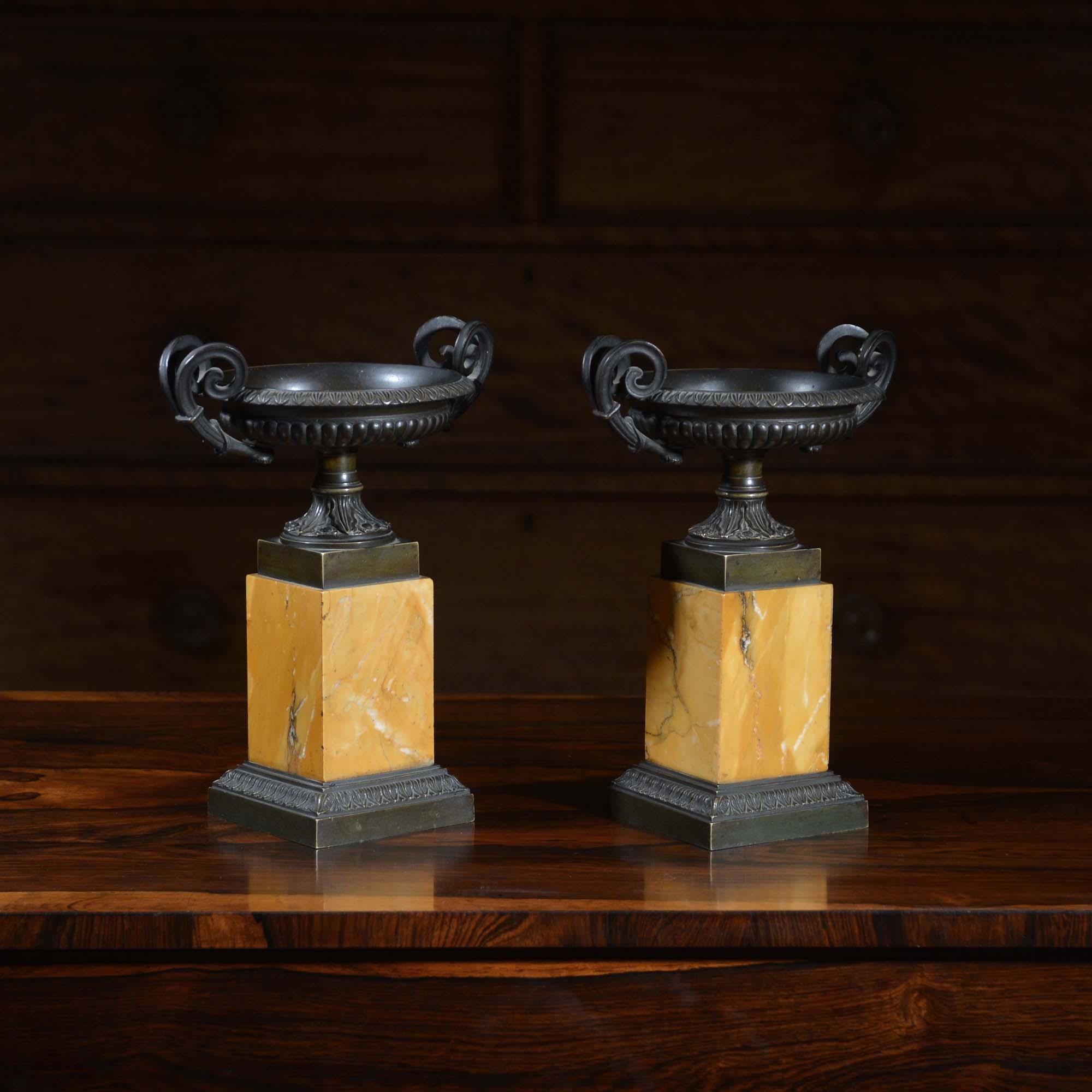 French Pair of Grand Tour Bronze and Siena Marble Tazza