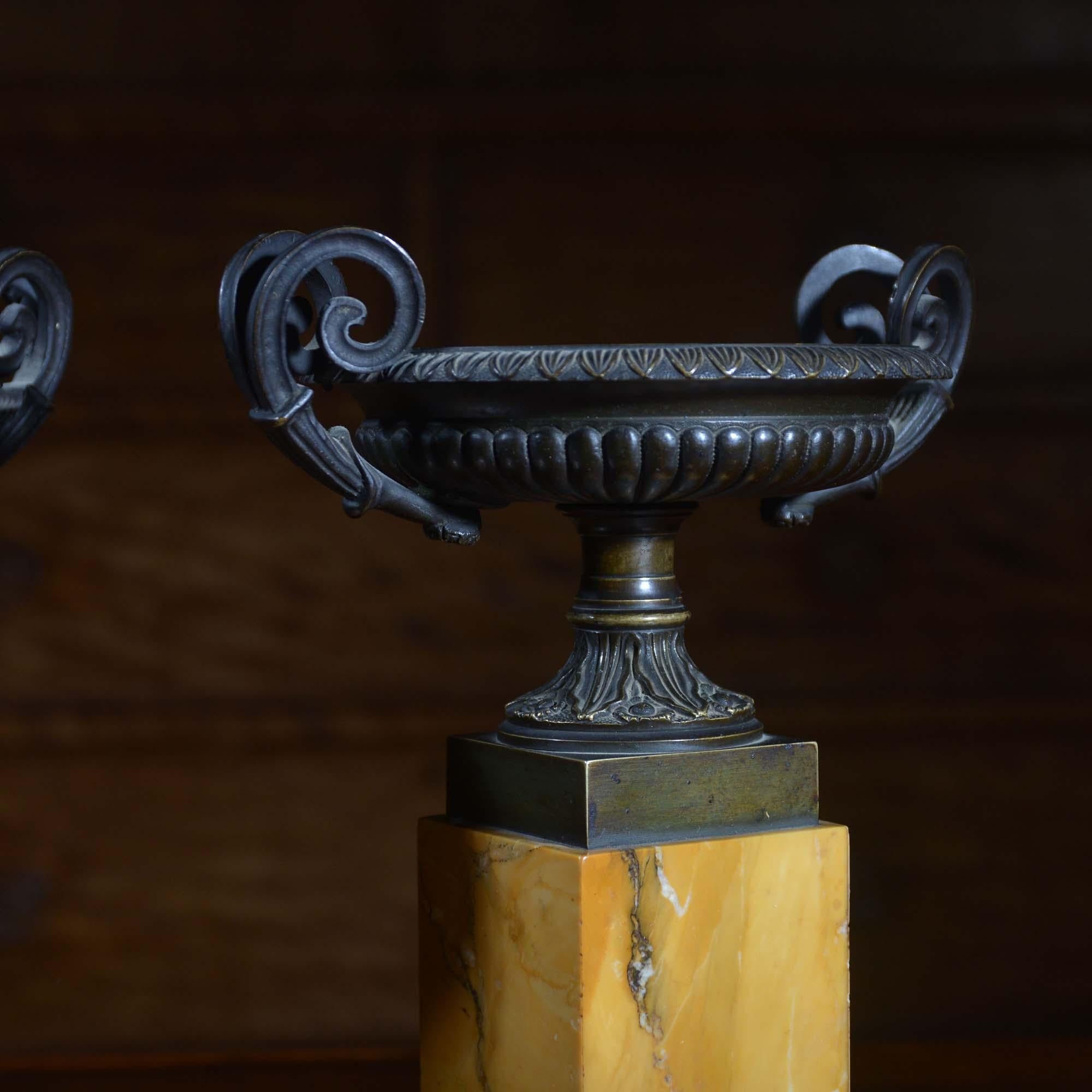 19th Century Pair of Grand Tour Bronze and Siena Marble Tazza