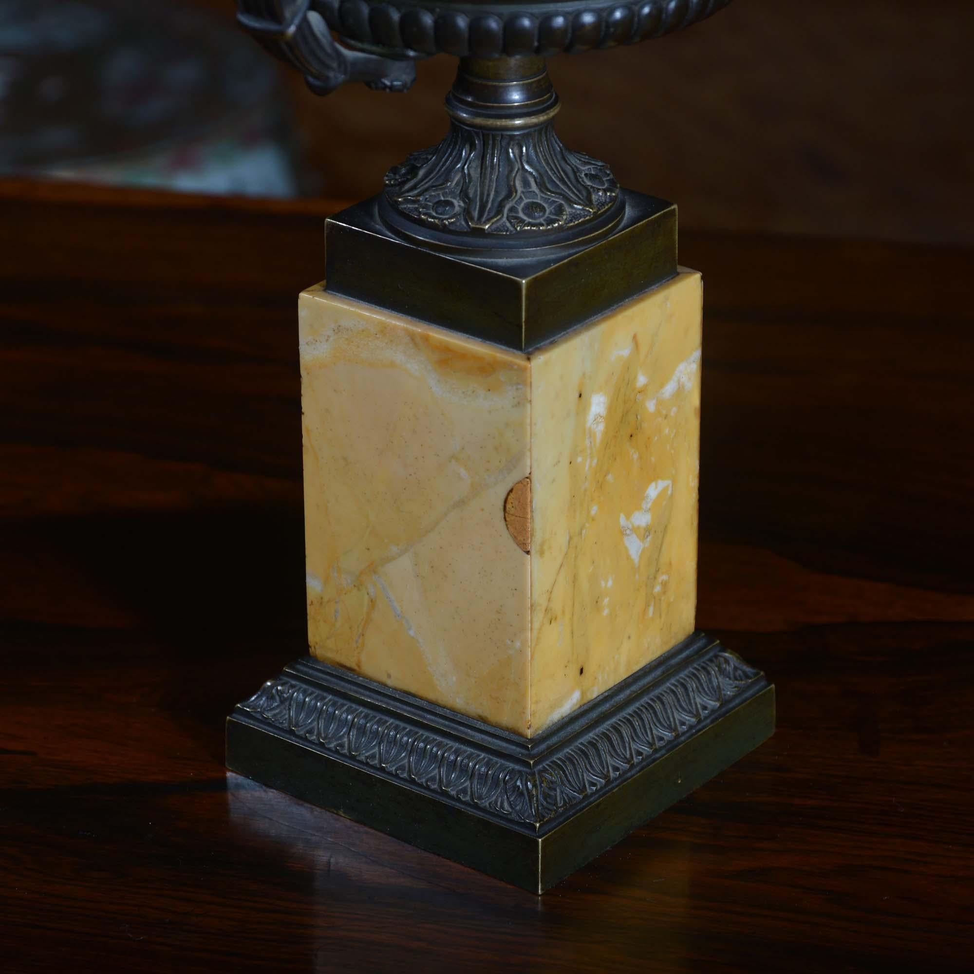Pair of Grand Tour Bronze and Siena Marble Tazza 1