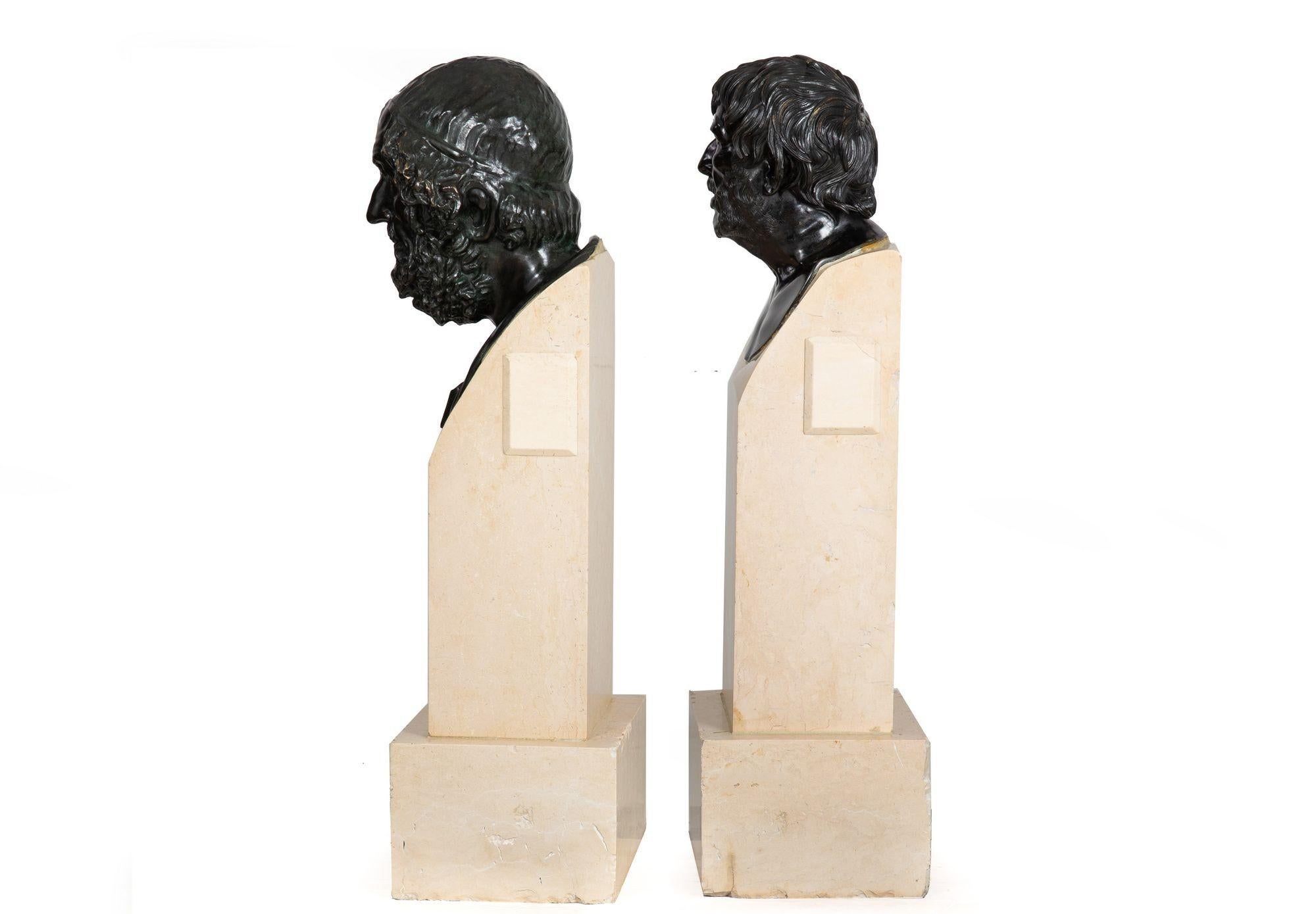 Pair of Grand Tour Bronze Busts, “Homer” & “Pseudo-Seneca”, circa 1880 In Good Condition For Sale In Shippensburg, PA