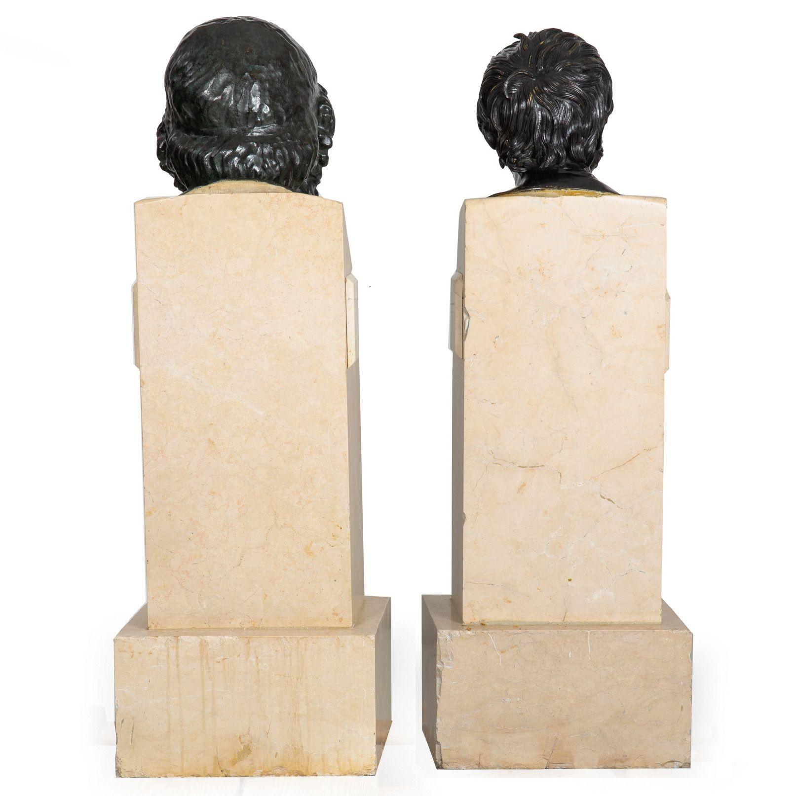 19th Century Pair of Grand Tour Bronze Busts, “Homer” & “Pseudo-Seneca”, circa 1880 For Sale