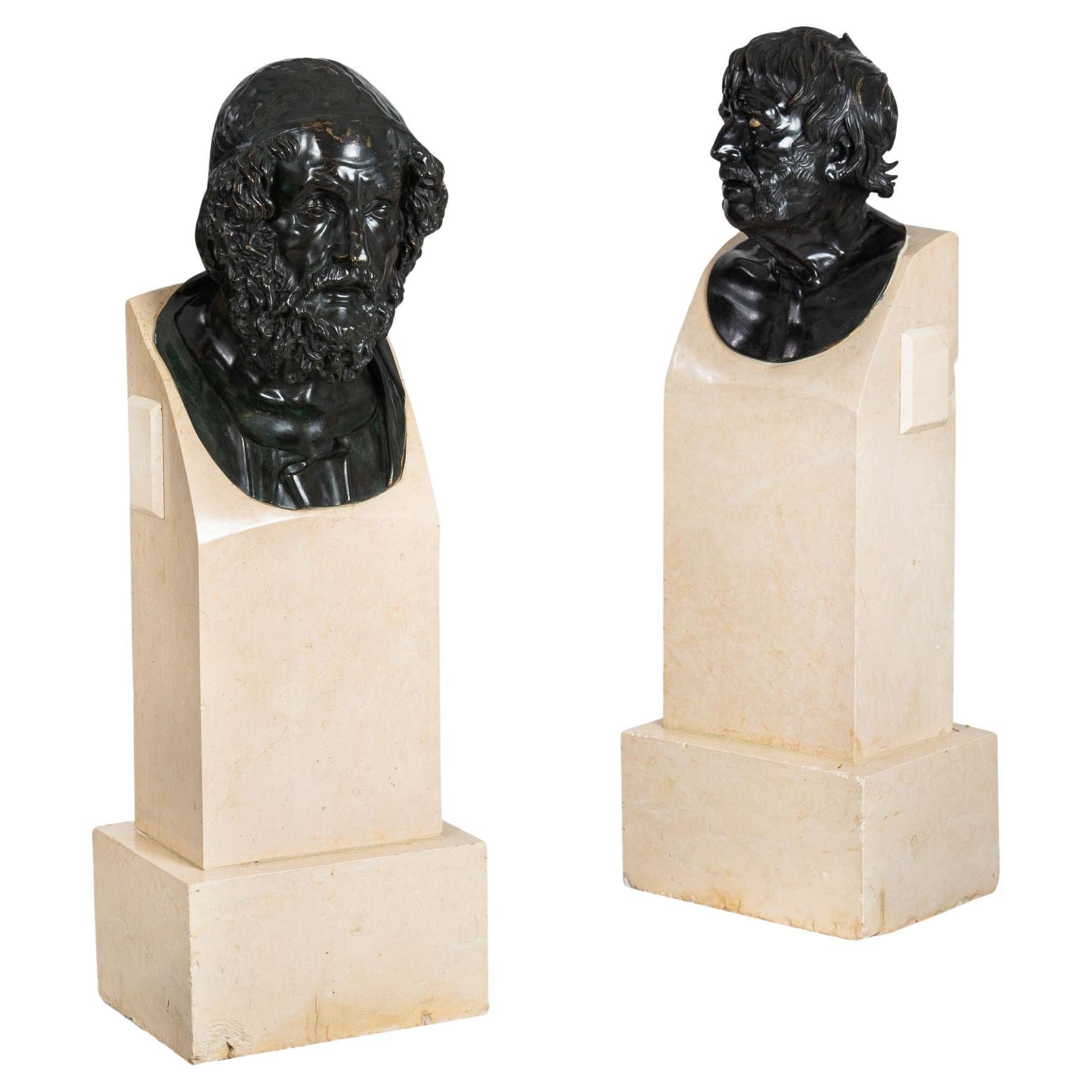 Paar Bronzebüsten der Grand Tour, Homer und Pseudo-Seneca, um 1880
