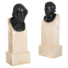 Paire de bustes en bronze du Grand Tour, Homer et Pseudo-Seneca, vers 1880