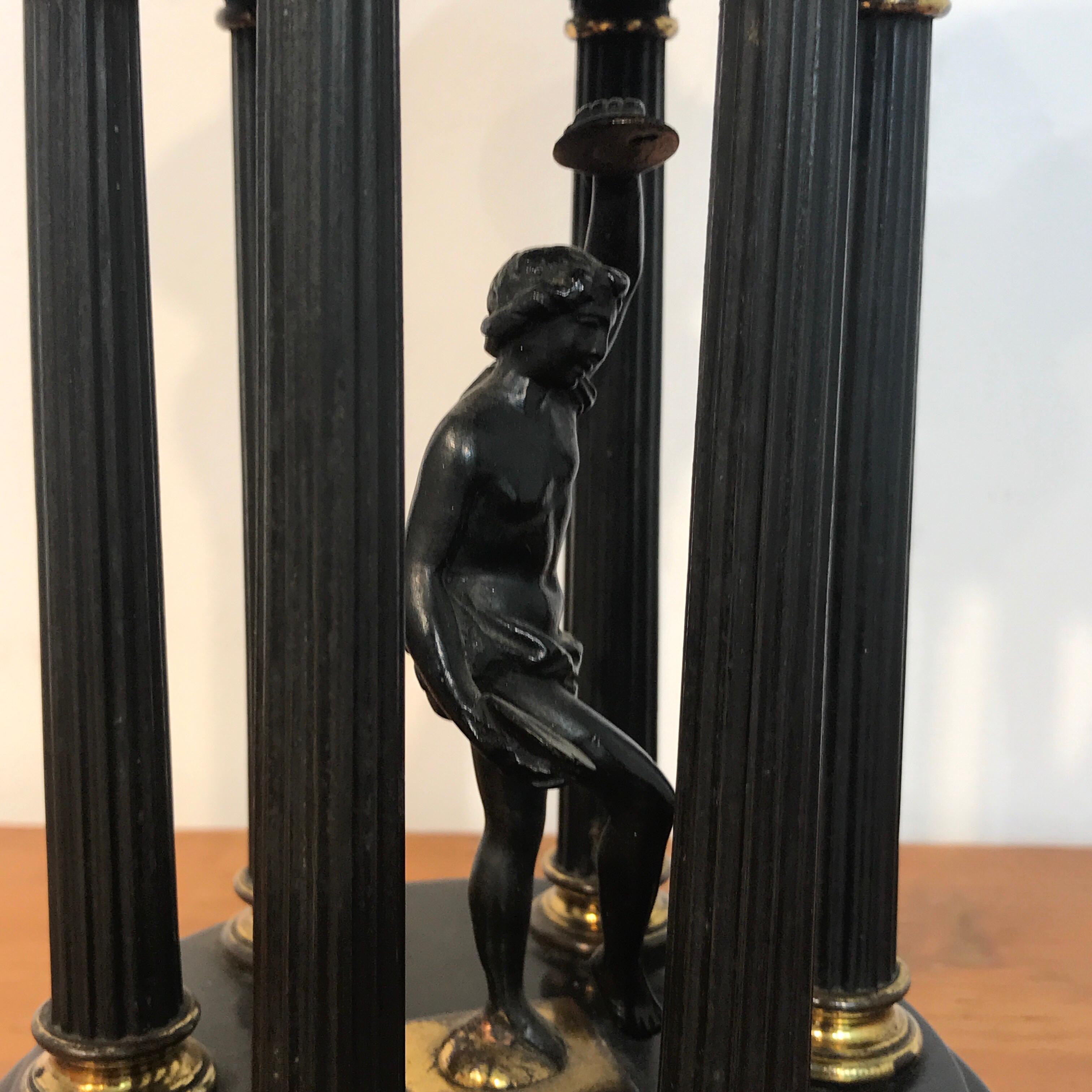 Belgian Black Marble Pair of Grand Tour Bronze and Marble Models of Tempiettos