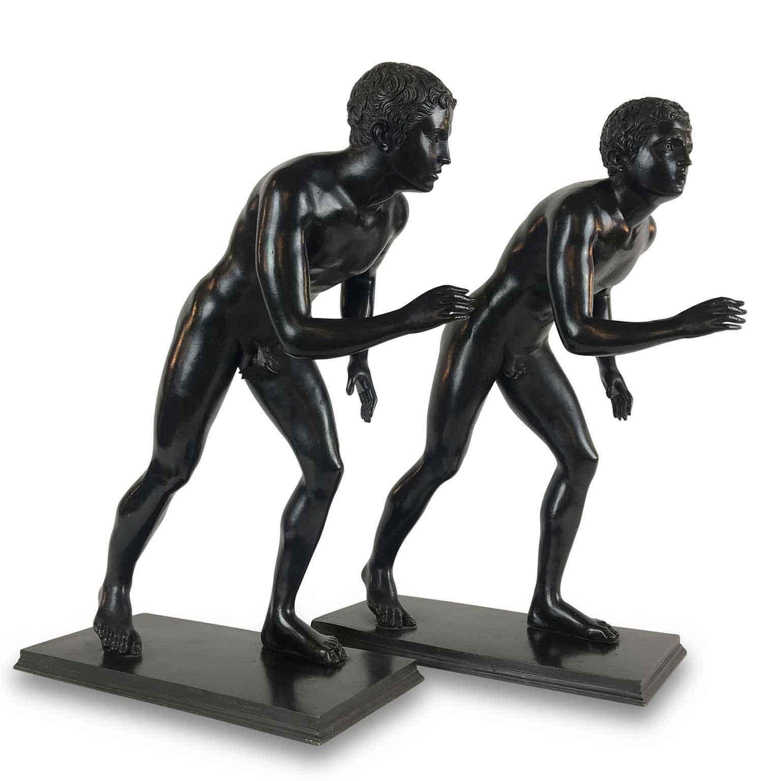 Pair of Grand Tour Bronze Sculptures of the Herculaneum Runners 20th Century 3