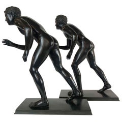 Pair of Grand Tour Bronze Sculptures of the Herculaneum Runners 20th Century