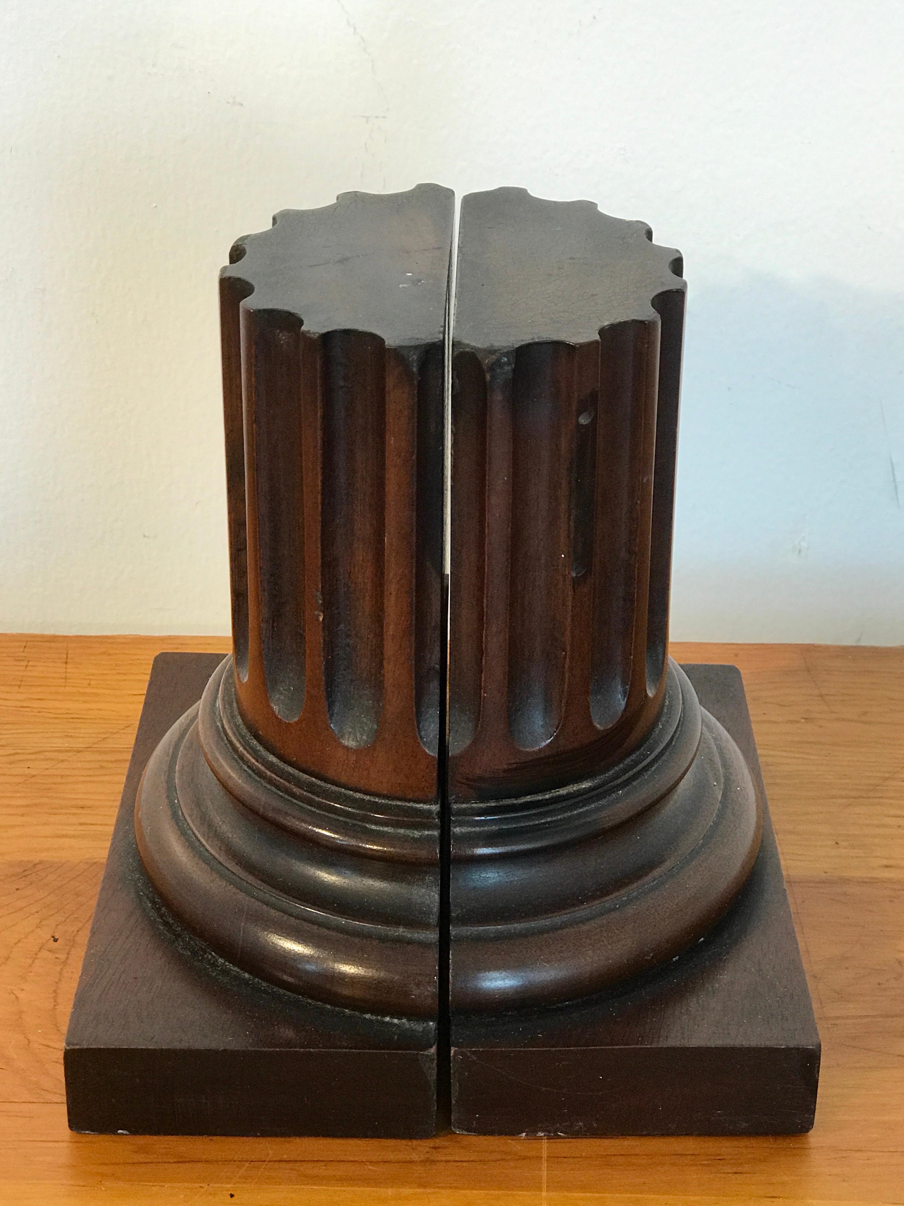 Pair of Grand Tour Carved Wood Column Bookends 1