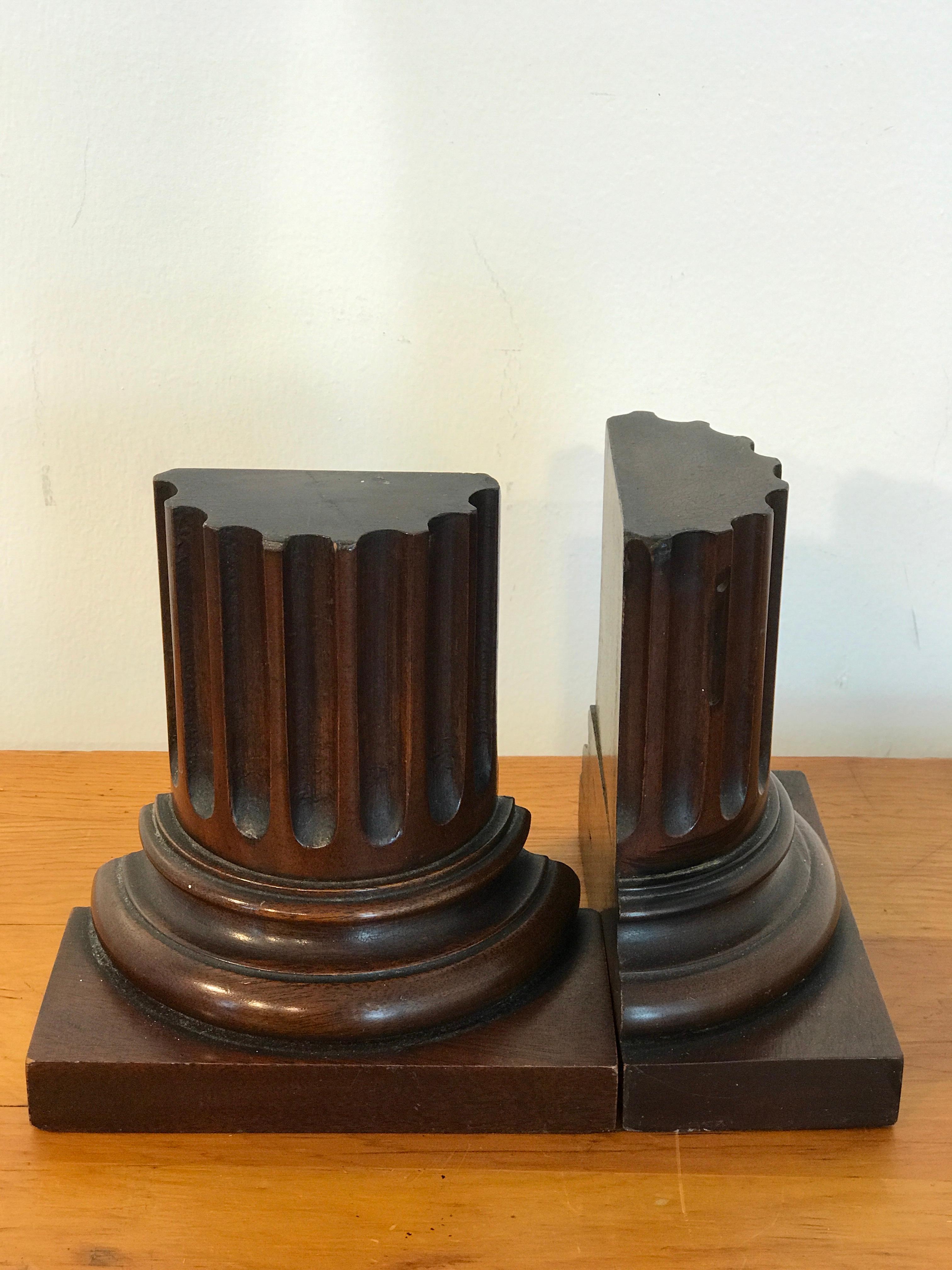 Pair of Grand Tour Carved Wood Column Bookends 2