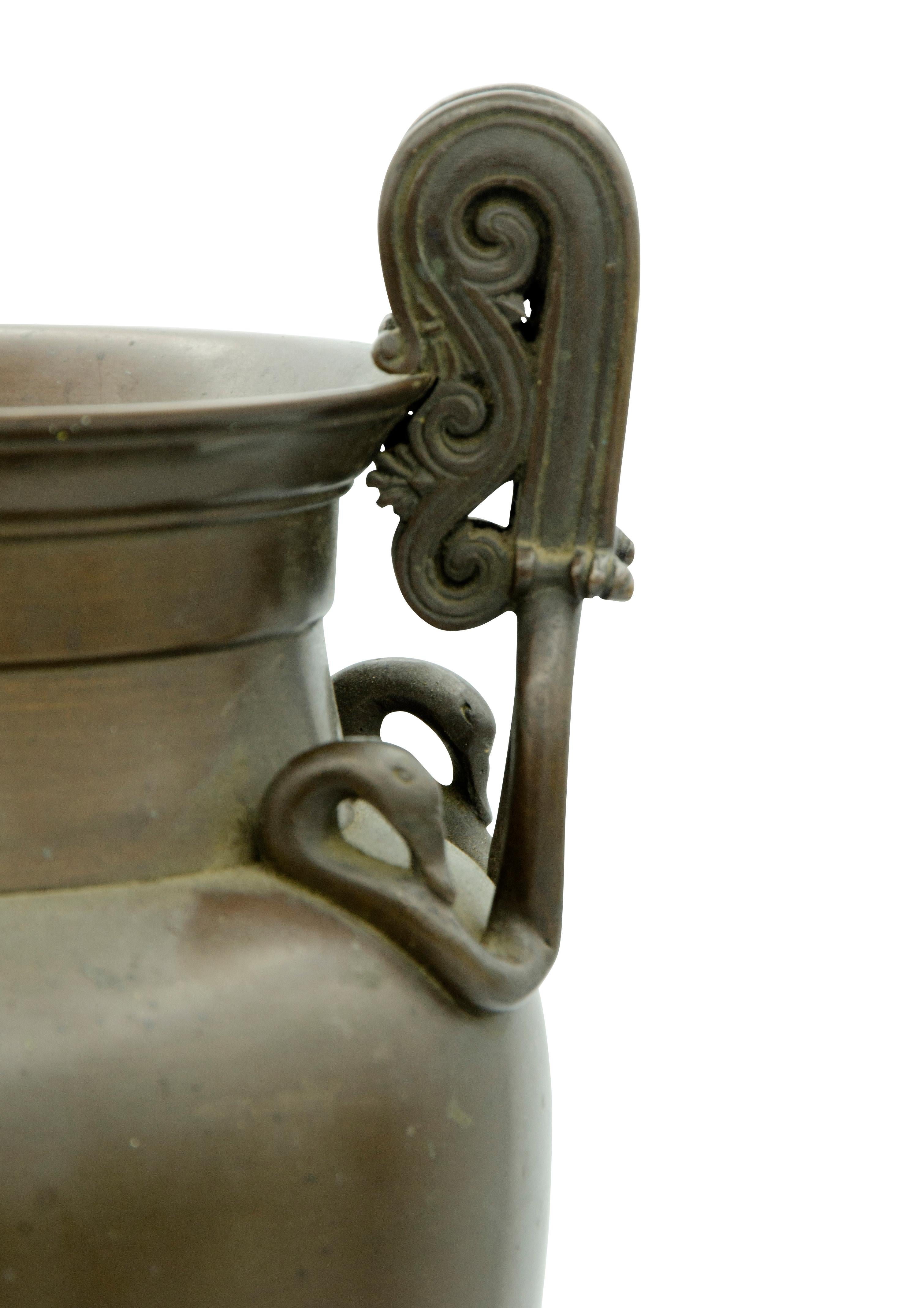 Pair of Grand Tour Greek Revival Bronze Urns on Marble Bases 7