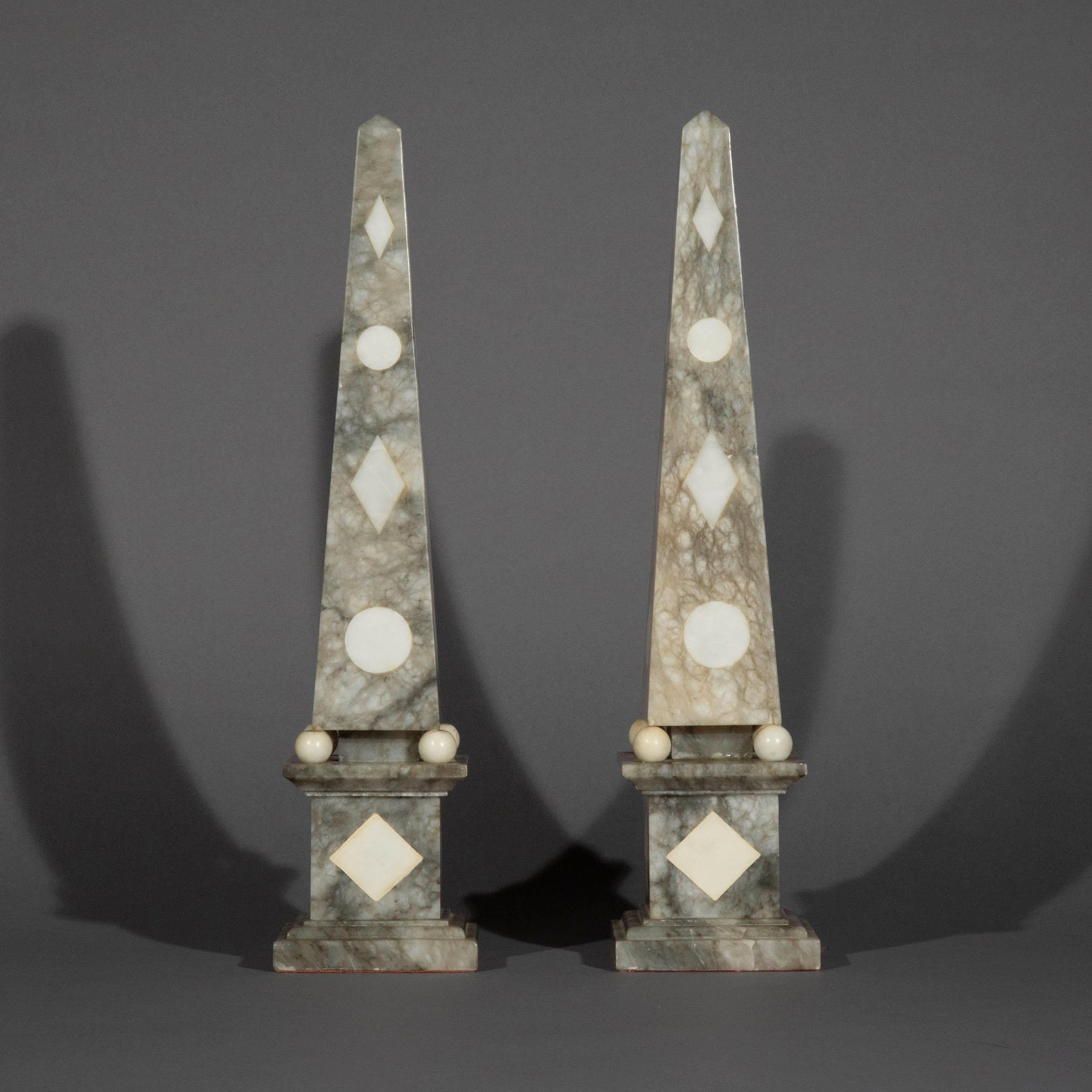 Pair of Grand Tour Marble Obelisks Mantlepiece Ornaments 2