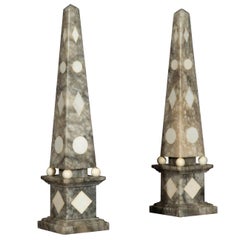 Vintage Pair of Grand Tour Marble Obelisks Mantlepiece Ornaments