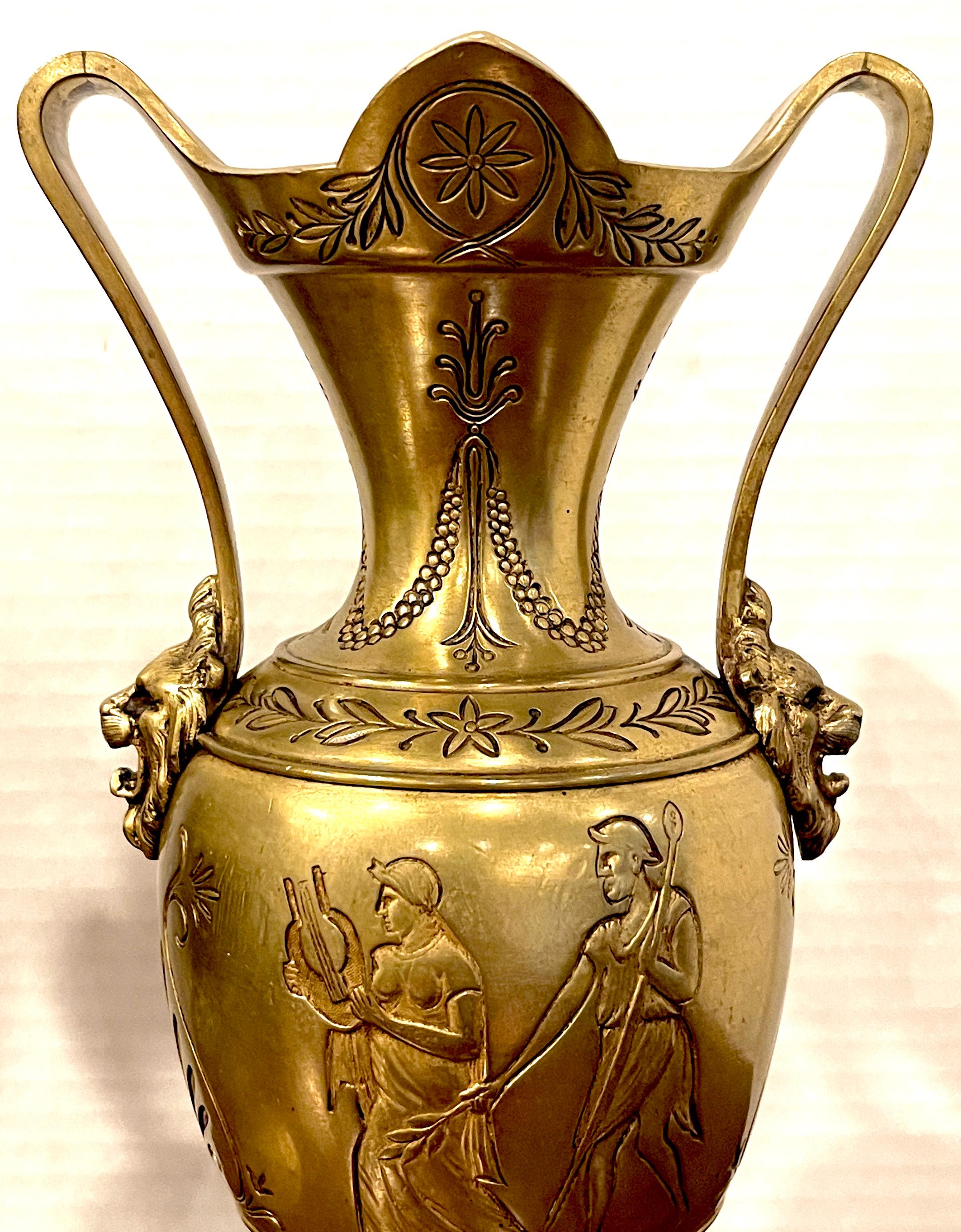 French Pair of Grand Tour 'Néo-Grec' Gilt Bronze Vases, Attributed, F. Barbedienne For Sale