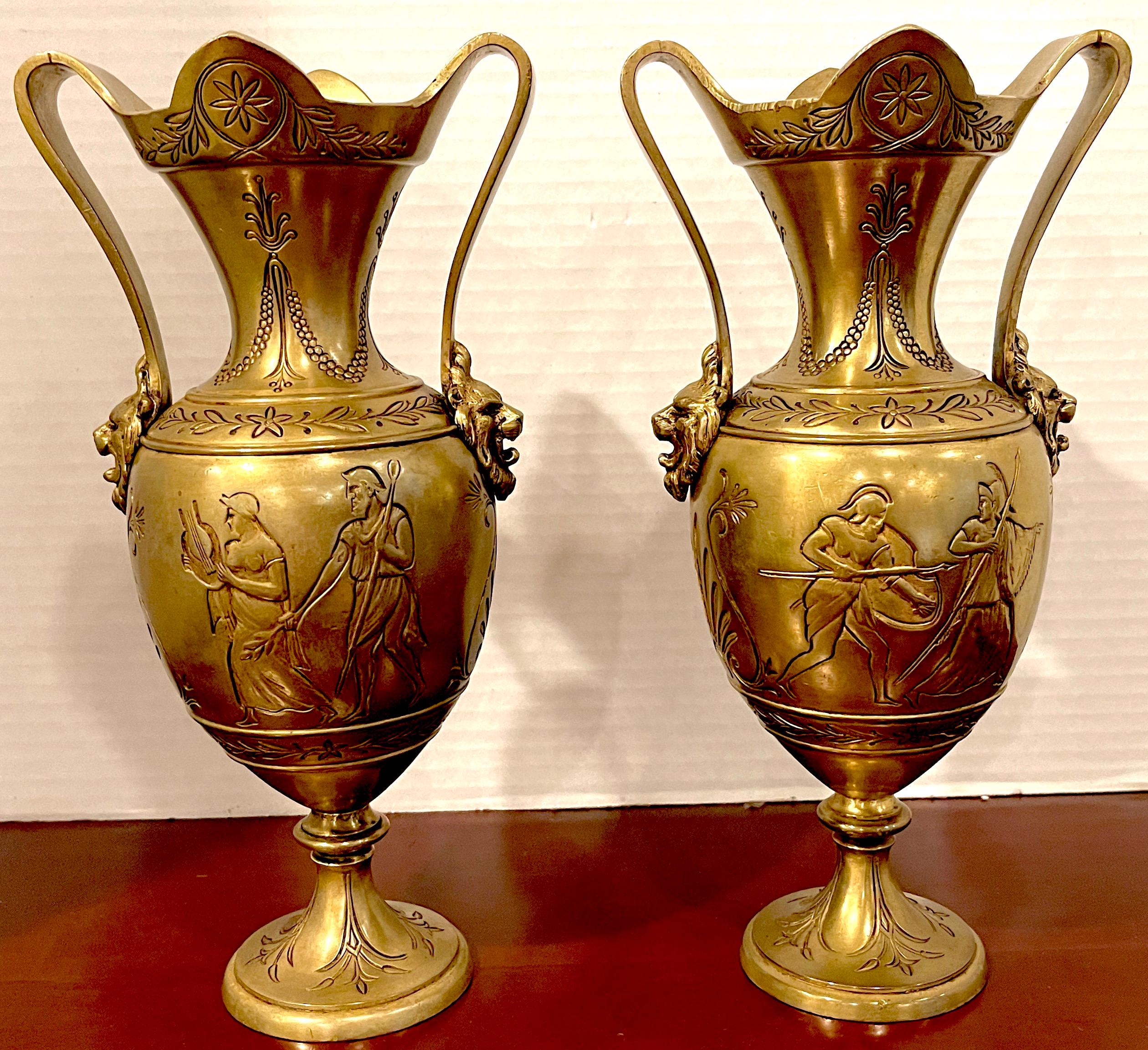 19th Century Pair of Grand Tour 'Néo-Grec' Gilt Bronze Vases, Attributed, F. Barbedienne For Sale
