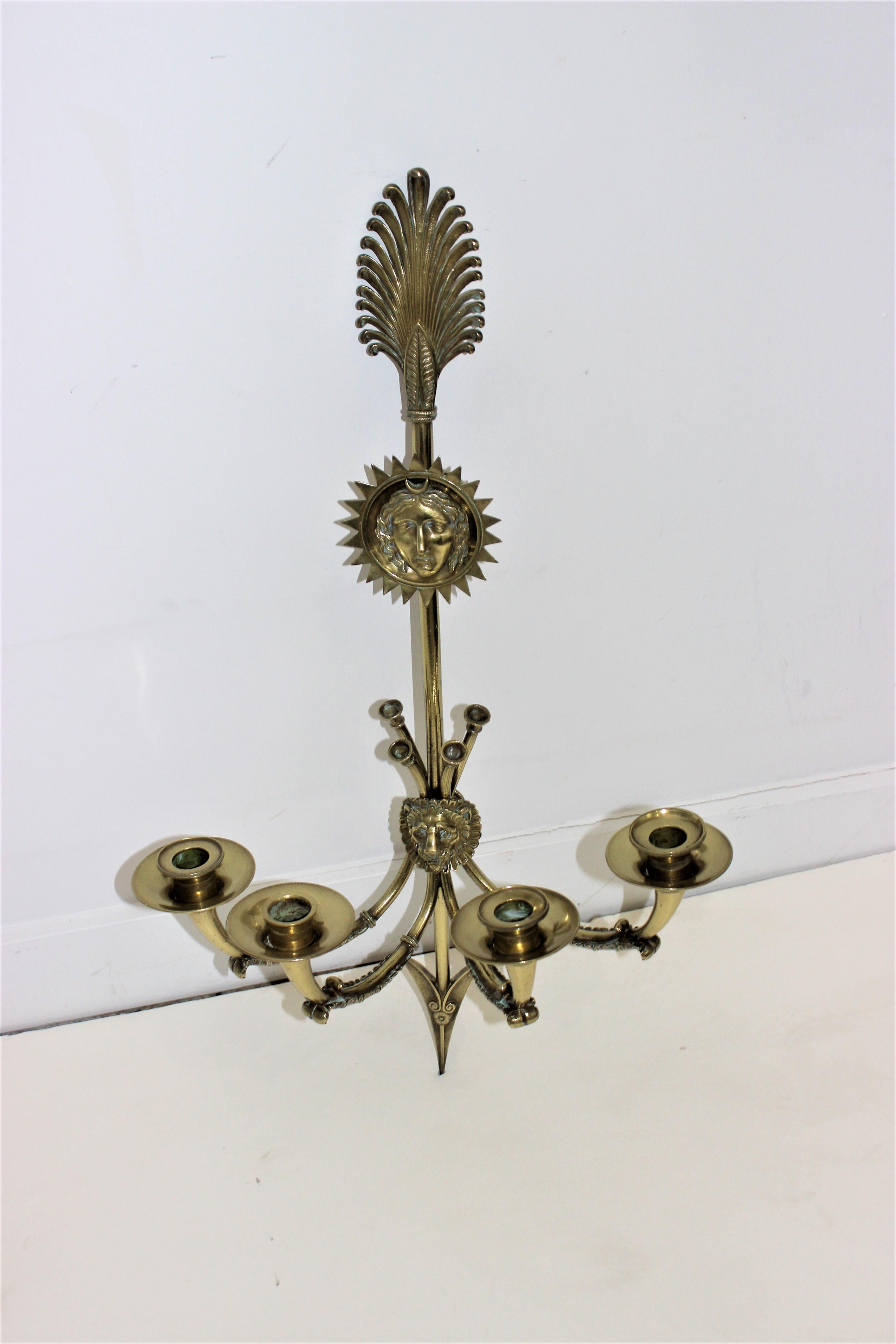 Pair of Grand Tour Neoclassic 4-Candle Sconces For Sale 3