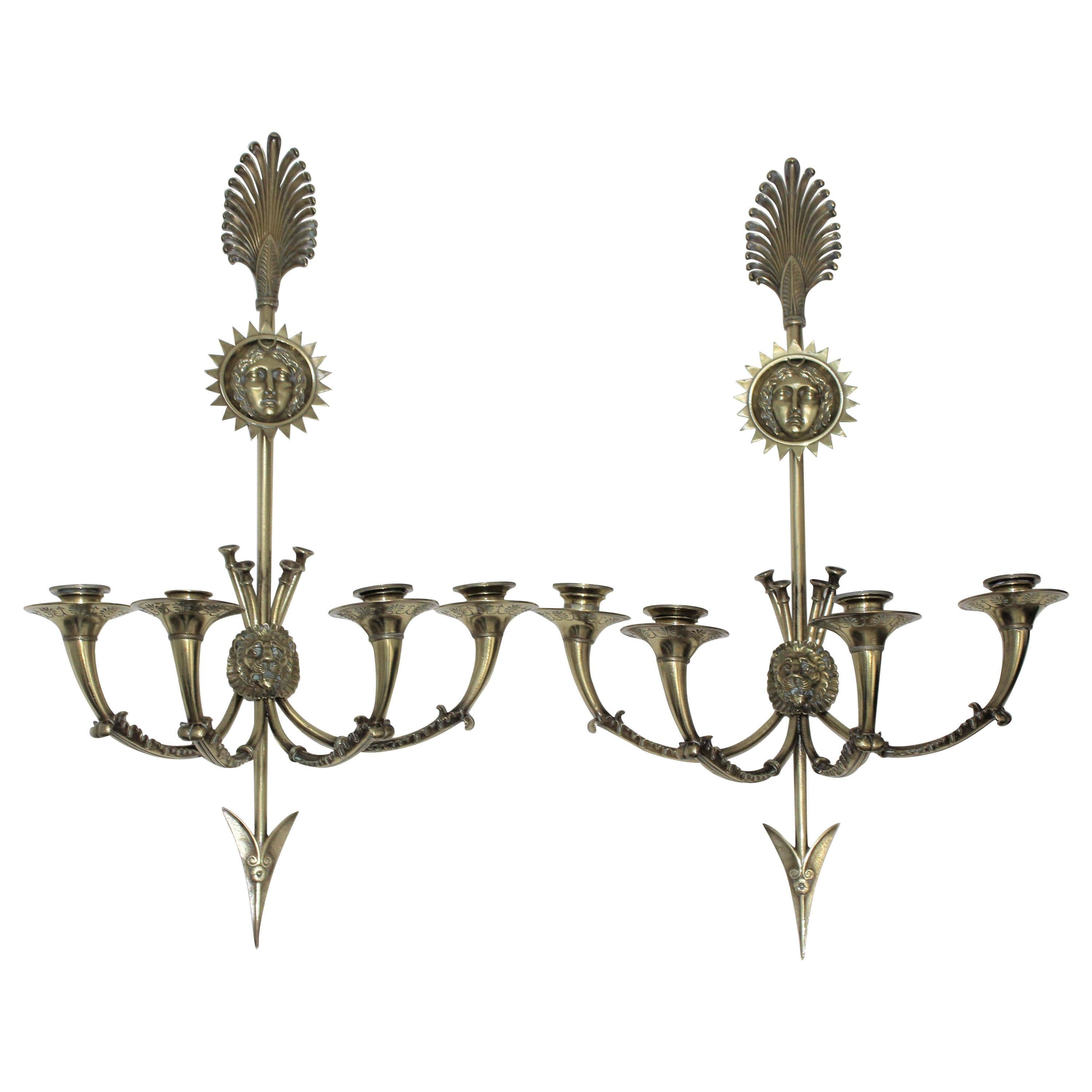 Pair of Grand Tour Neoclassic 4-Candle Sconces