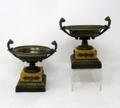 Pair of Grand Tour Ormolu Bronze Sienna Marble Tazzas Urns Vases, 19th Century