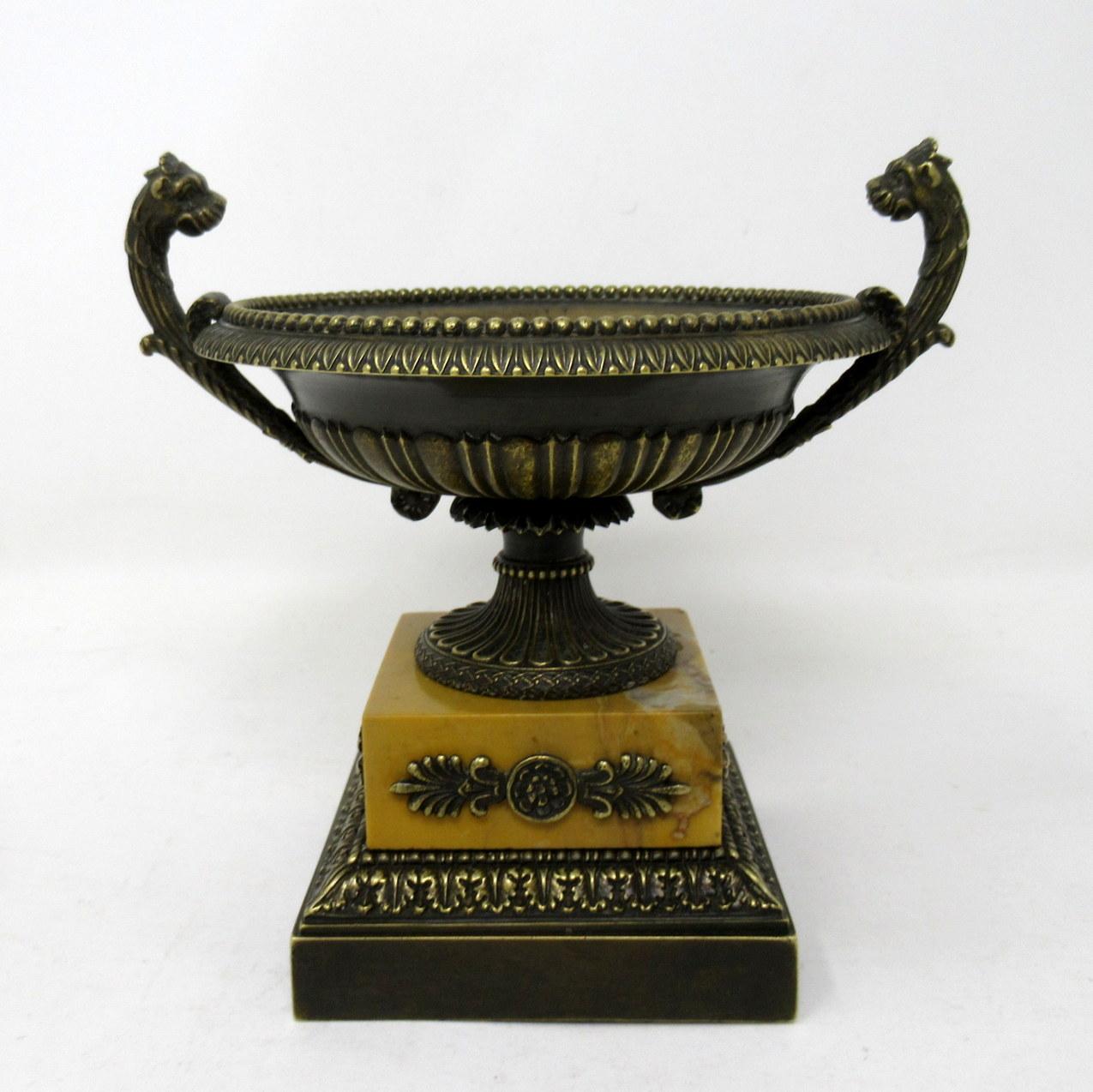 Regency Pair of Grand Tour Ormolu Bronze Sienna Marble Tazzas Urns Vases, 19th Century
