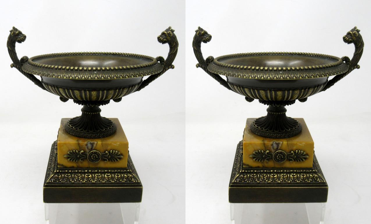 Pair of Grand Tour Ormolu Bronze Sienna Marble Tazzas Urns Vases, 19th Century 2