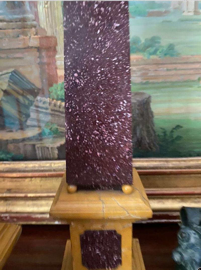 Pair of Grand Tour Porphyry and Sienna Marble Obelisks, Italian, 19th Century In Good Condition For Sale In Spencertown, NY