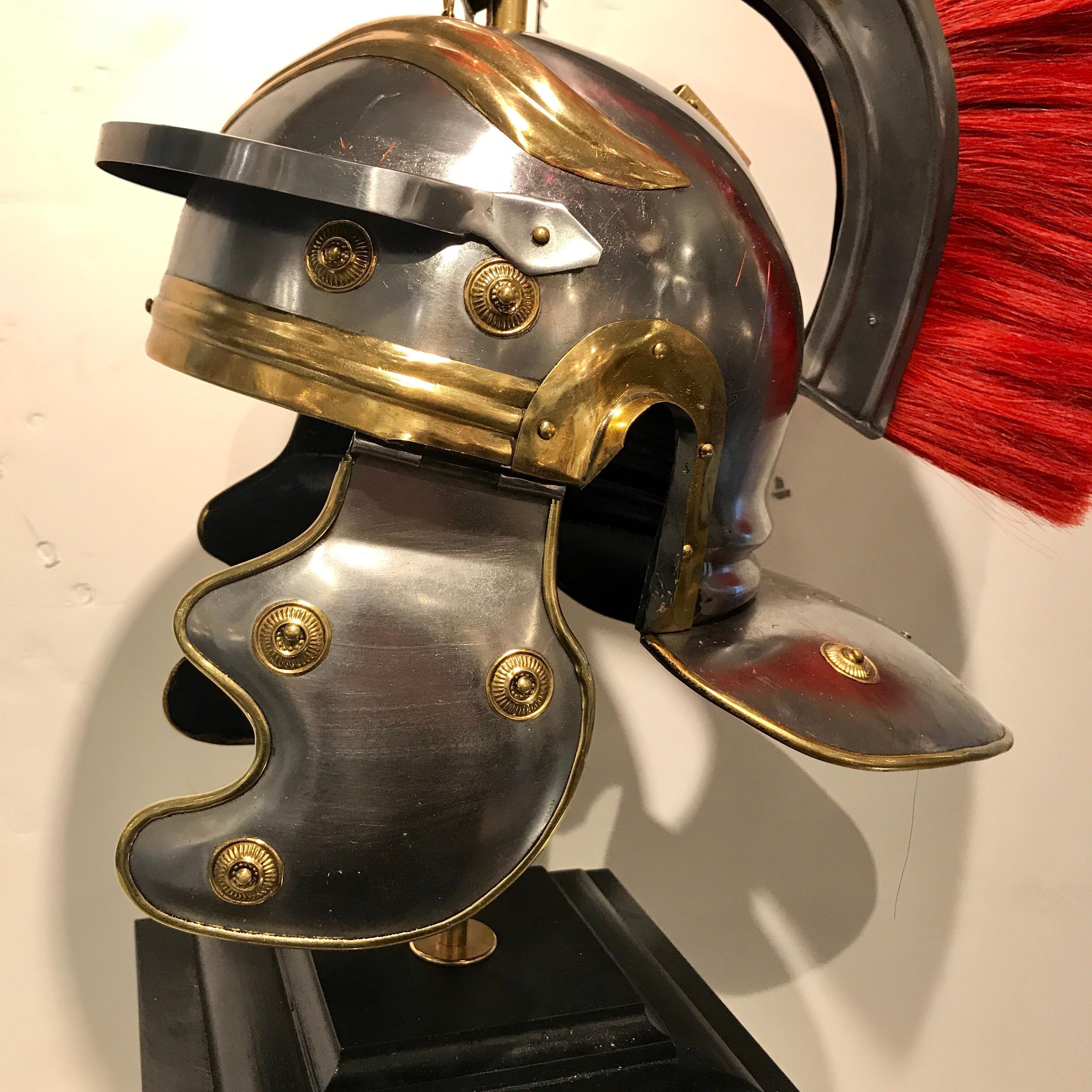 Pair of Grand Tour Steel and Brass Roman Helmets, Now as Lamps In Good Condition In West Palm Beach, FL