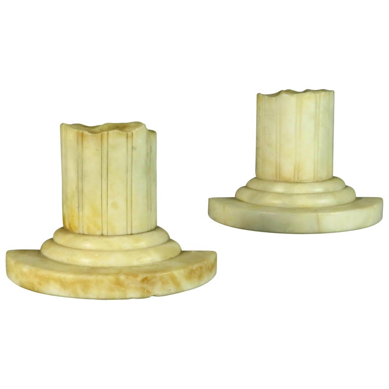 Pair of Grand Tour Style Carved Alabaster Bookends Formed as Classical Ruins For Sale at 1stDibs