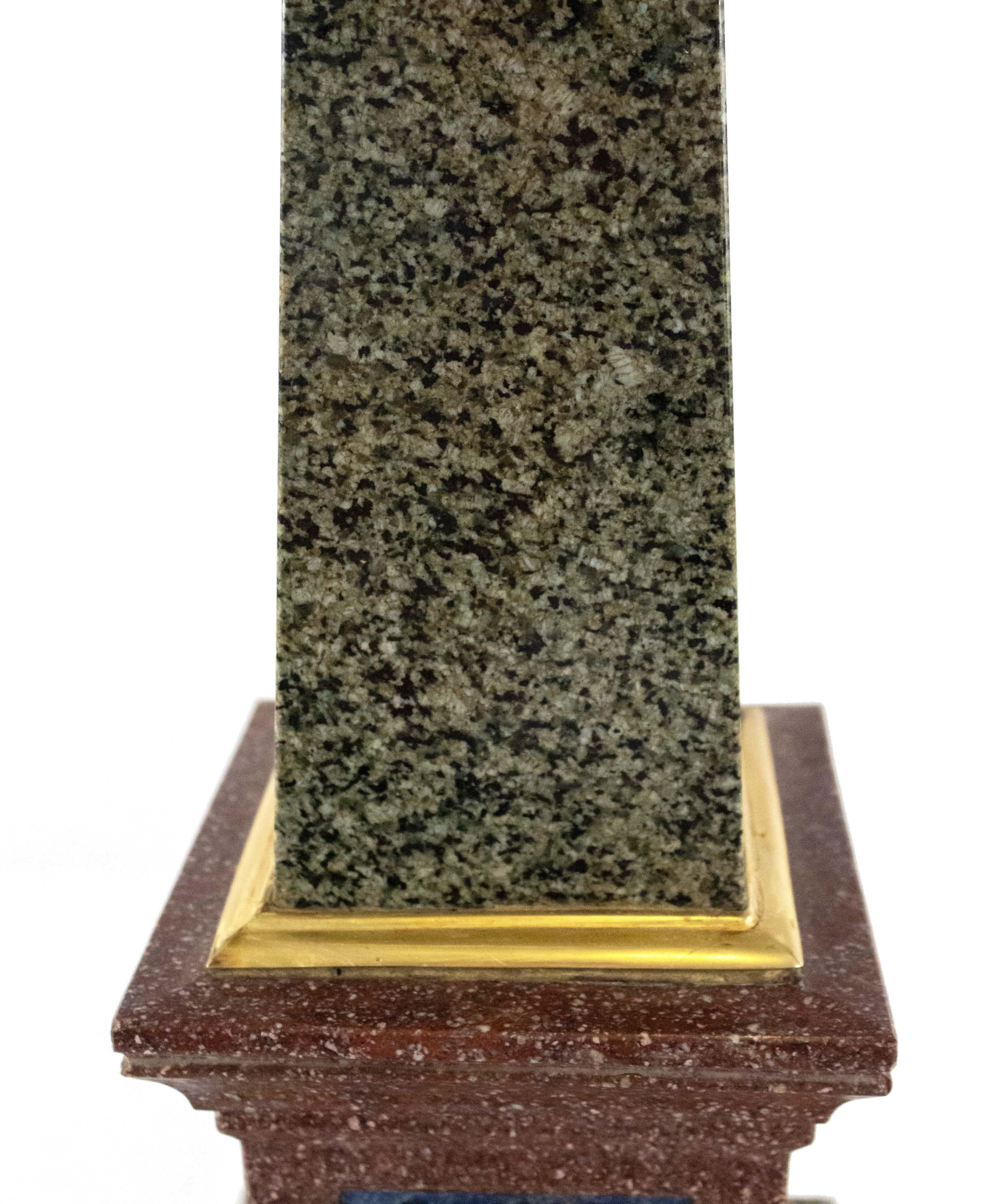 Pair of Grand Tour Style Bronze Mounted Hardstone Obelisks In Good Condition For Sale In New York, NY