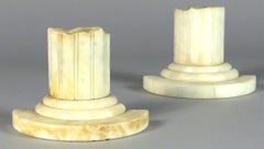 Pair of Grand Tour Style Carved Alabaster Bookends Formed as Classical Ruins
