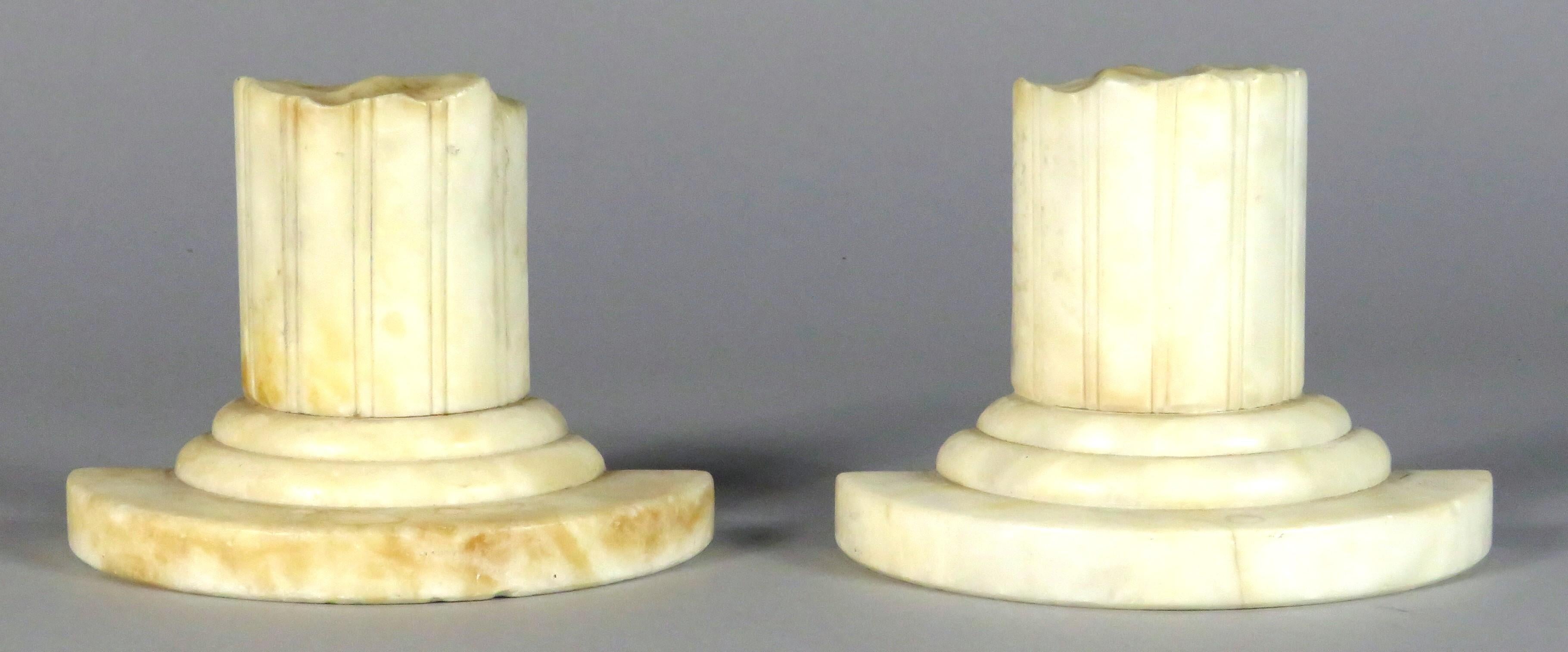 European Pair of Grand Tour Style Carved Alabaster Bookends Formed as Classical Ruins For Sale