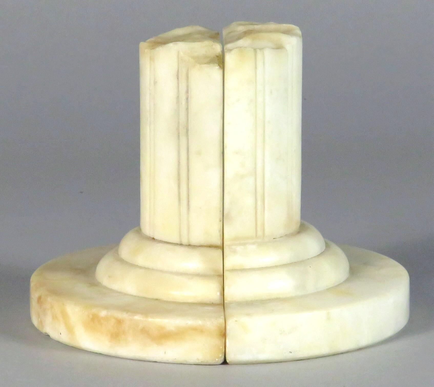 20th Century Pair of Grand Tour Style Carved Alabaster Bookends Formed as Classical Ruins For Sale