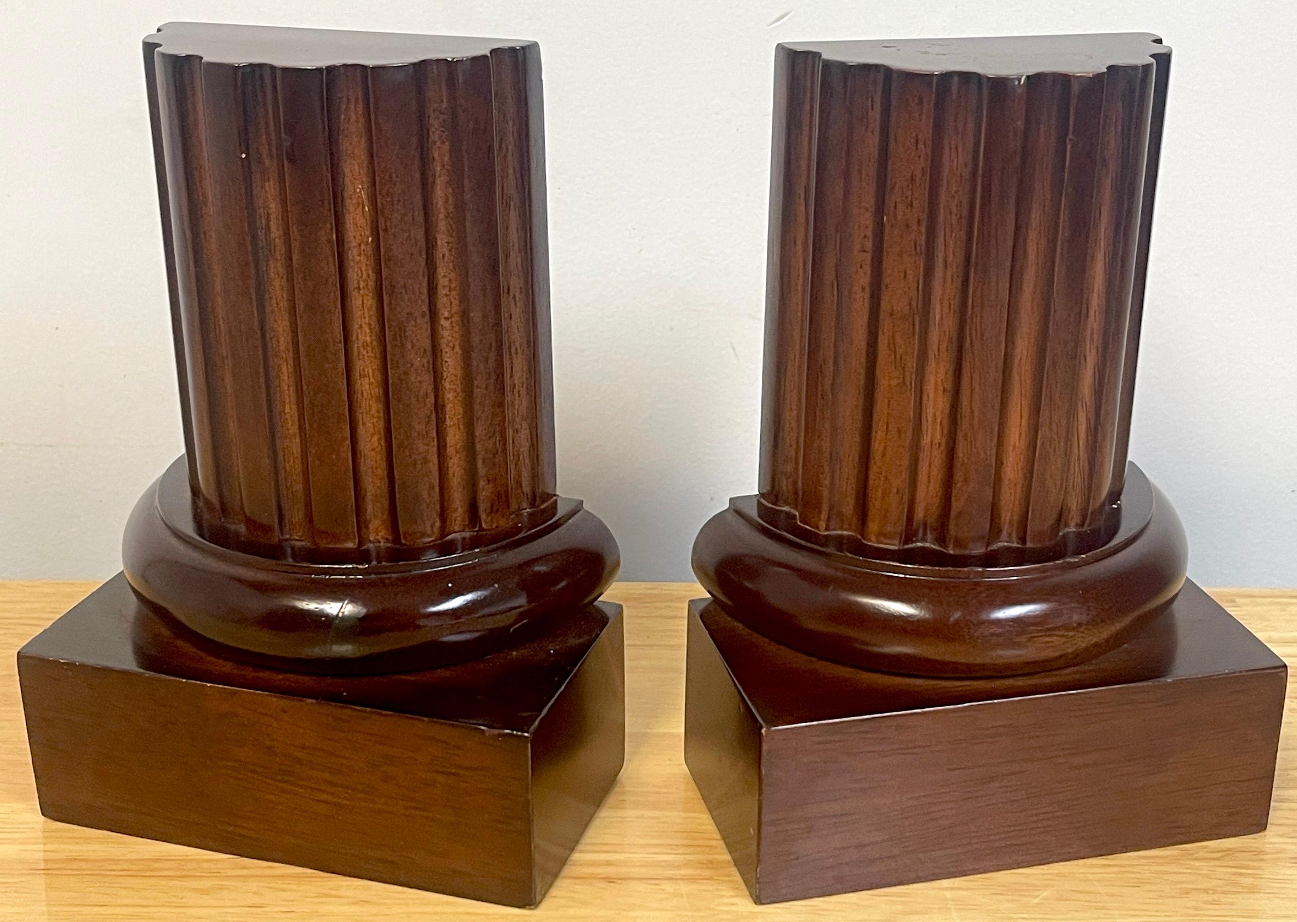 Pair of Grand Tour style carved Mahogany Fluted Column Bookends, Each on standing on 2.75 D x 5.25