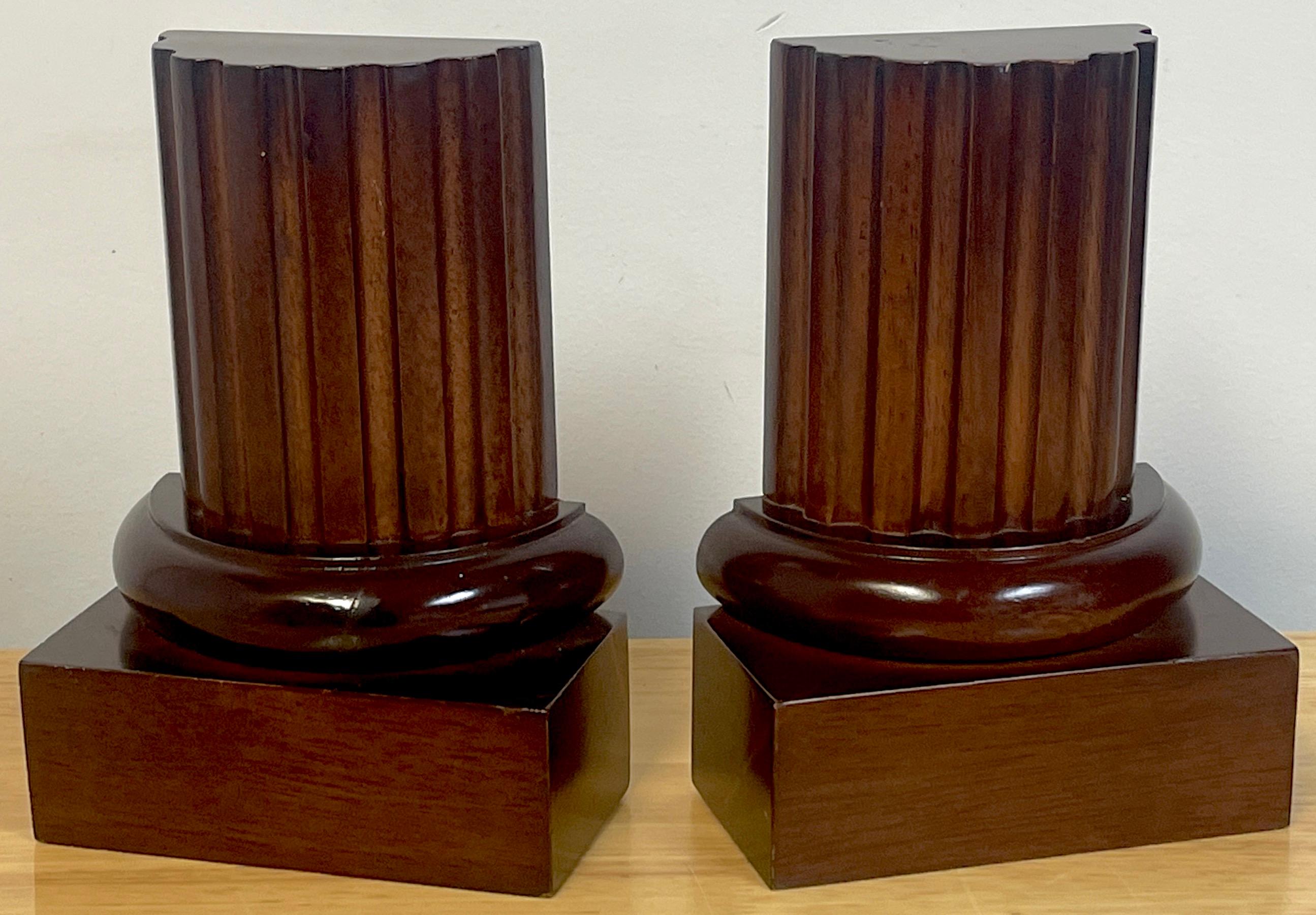 Neoclassical Pair of Grand Tour Style Carved Mahogany Fluted Column Bookends