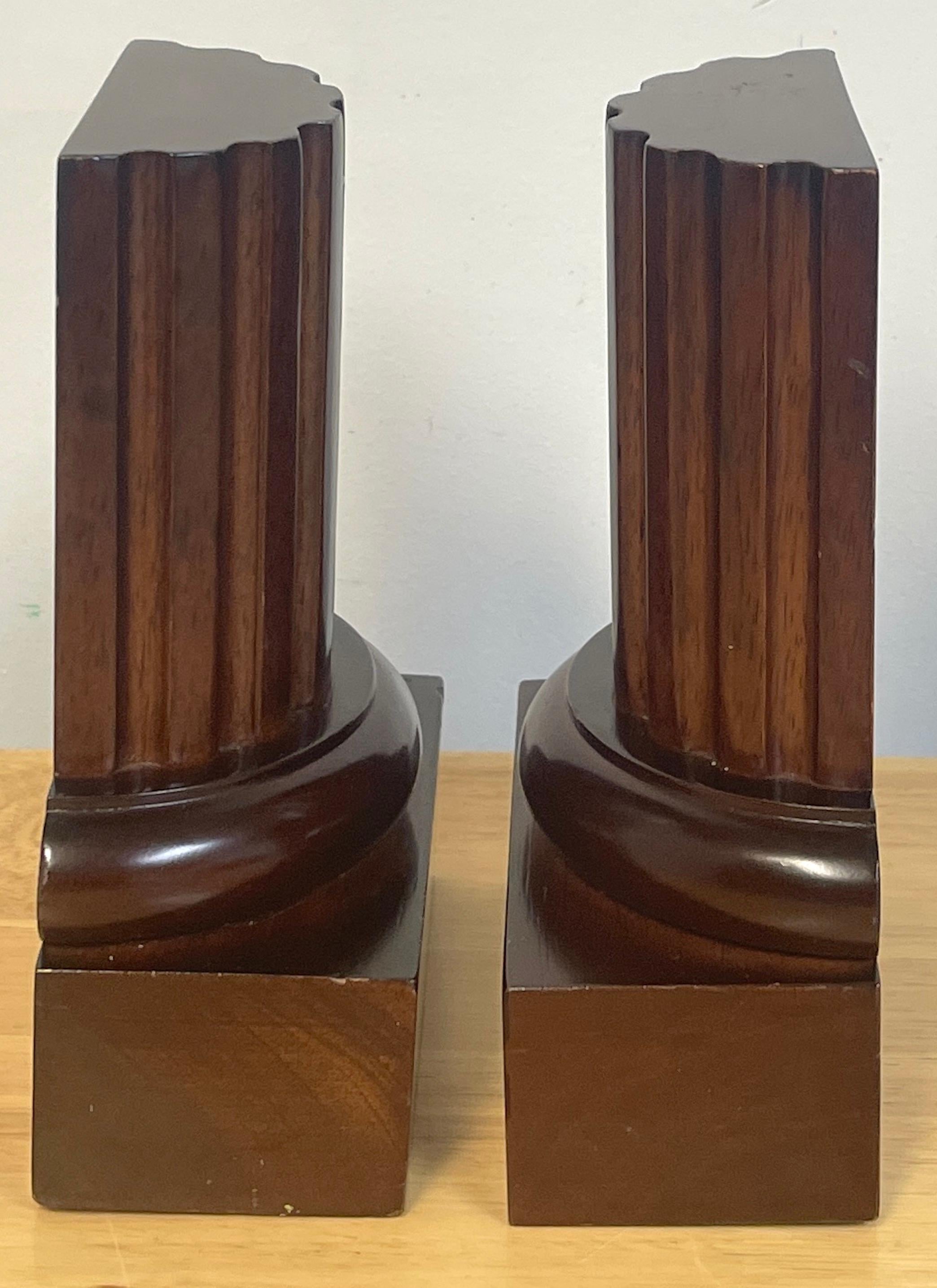 American Pair of Grand Tour Style Carved Mahogany Fluted Column Bookends