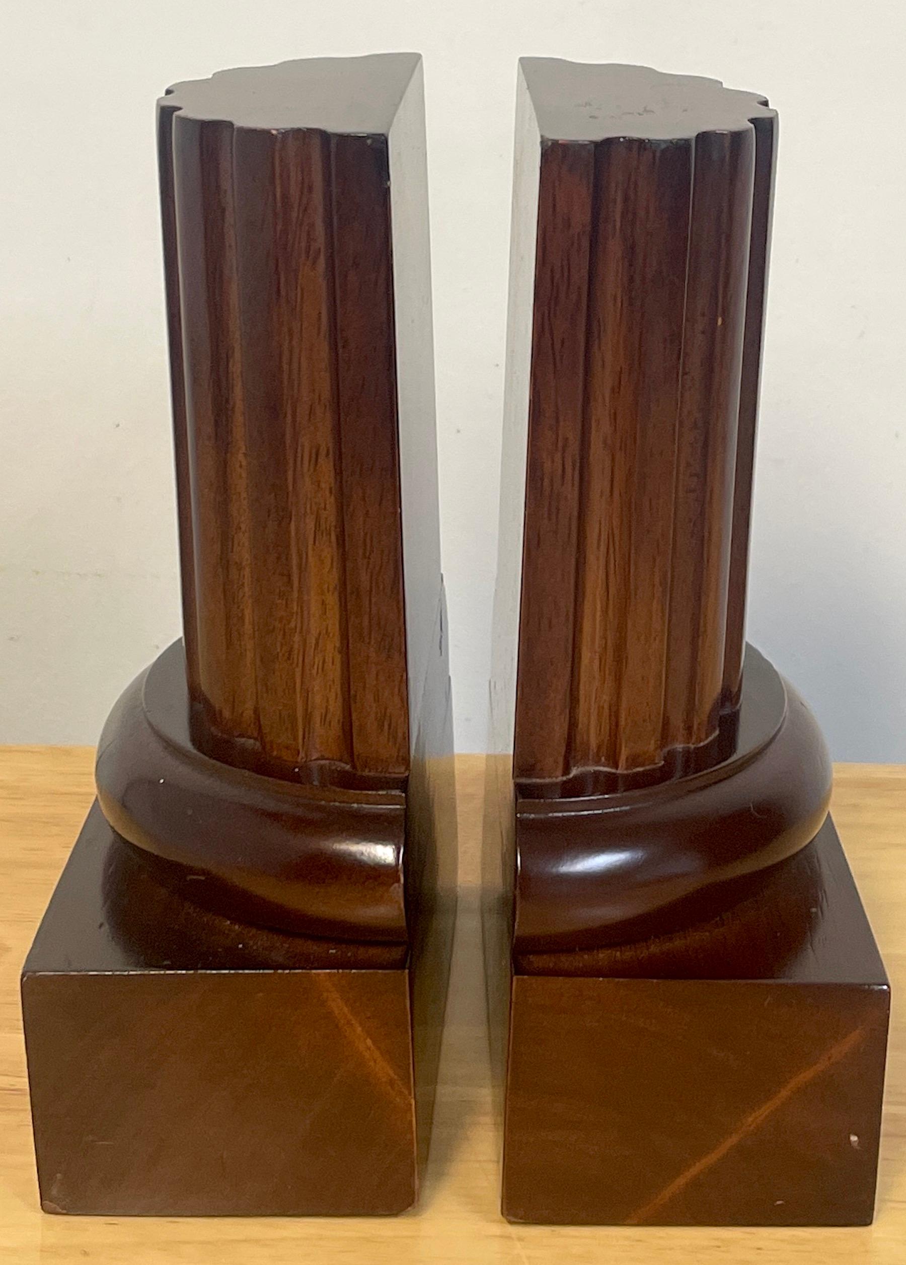 20th Century Pair of Grand Tour Style Carved Mahogany Fluted Column Bookends