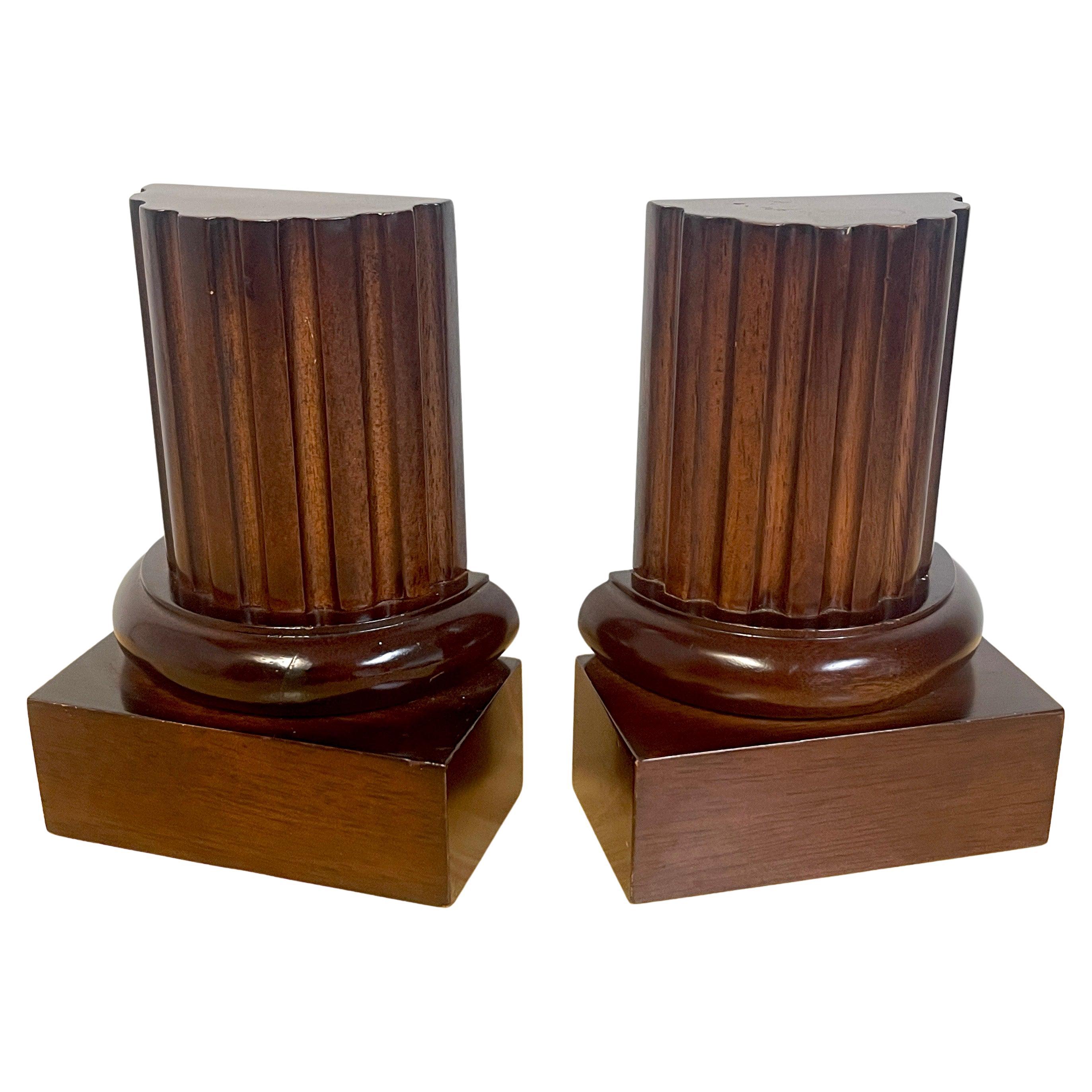 Pair of Grand Tour Style Carved Mahogany Fluted Column Bookends
