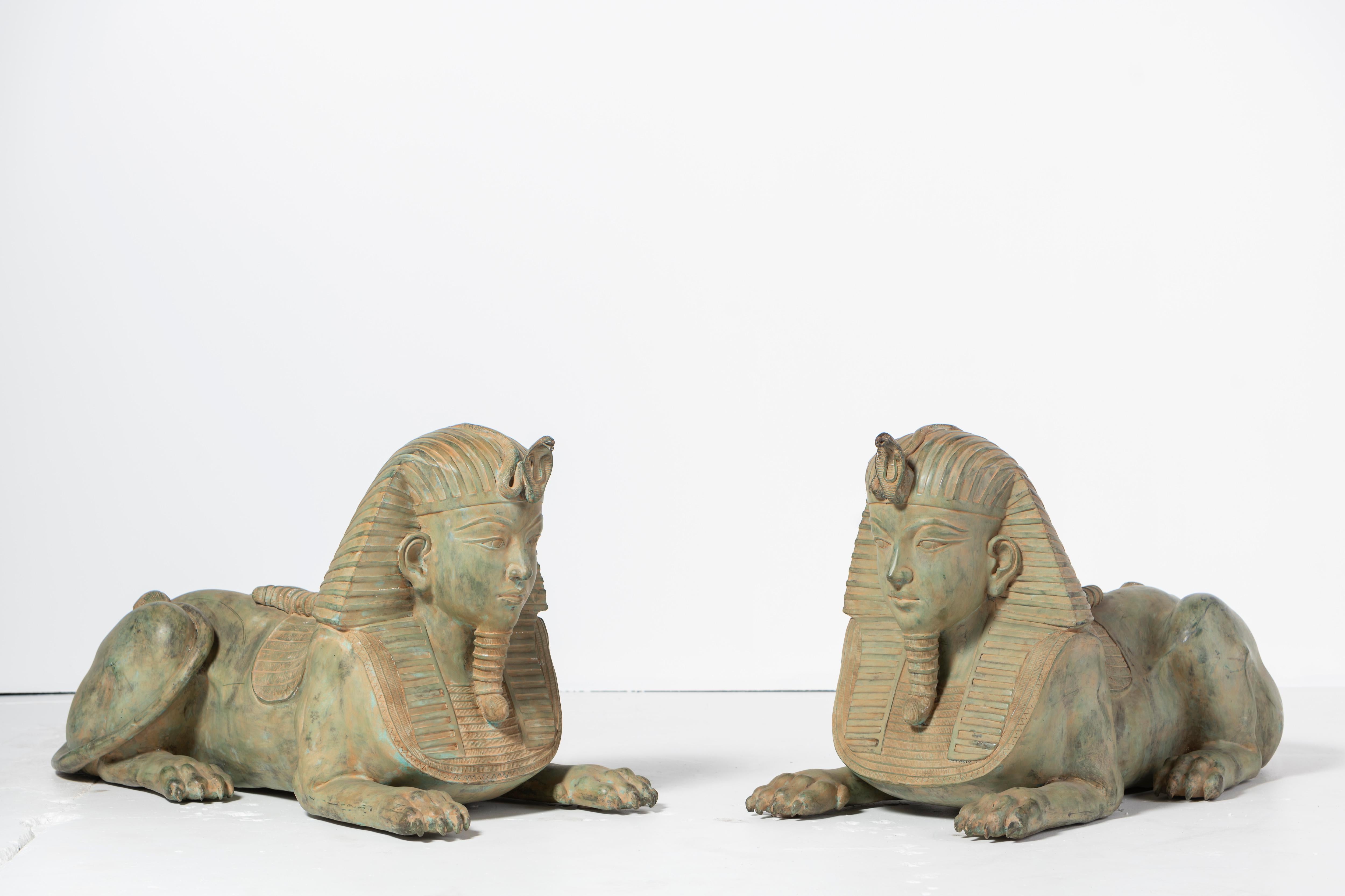  Pair of Grand Tour Style Large Patinated Figures of Seated Sphinxes For Sale 9